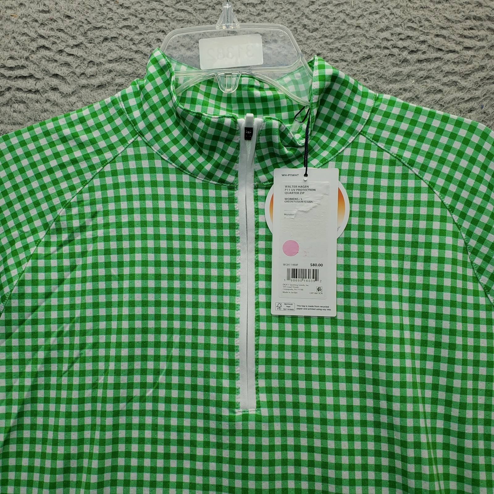Walter Hagen Performance 11 1/4 Zip Pullover Women L Multi Plaid Stretch UPF 50+