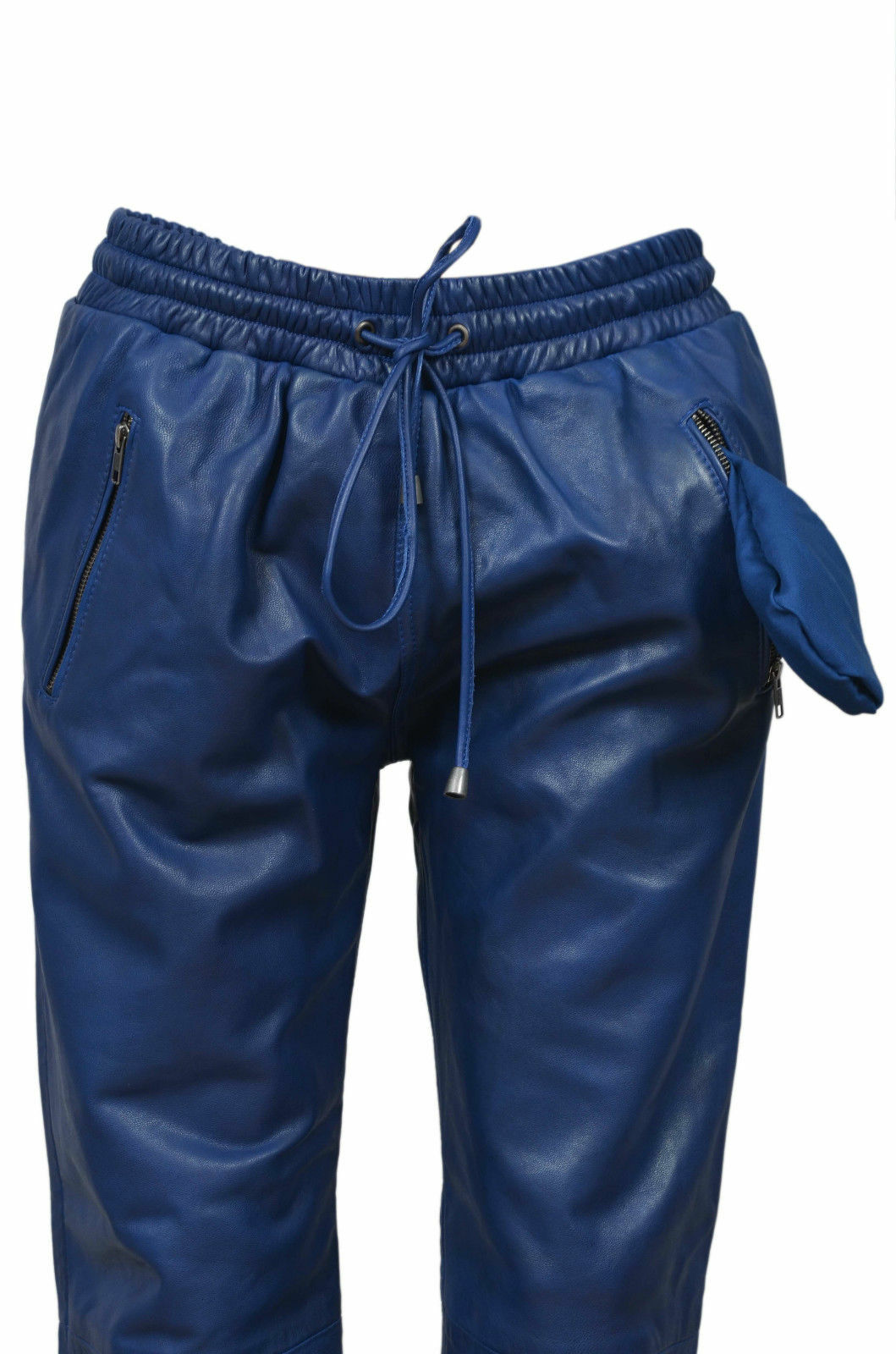 Men’s Blue Leather Pant 100% Real Lambskin Sweat Pants/Jogger Trousers Pant