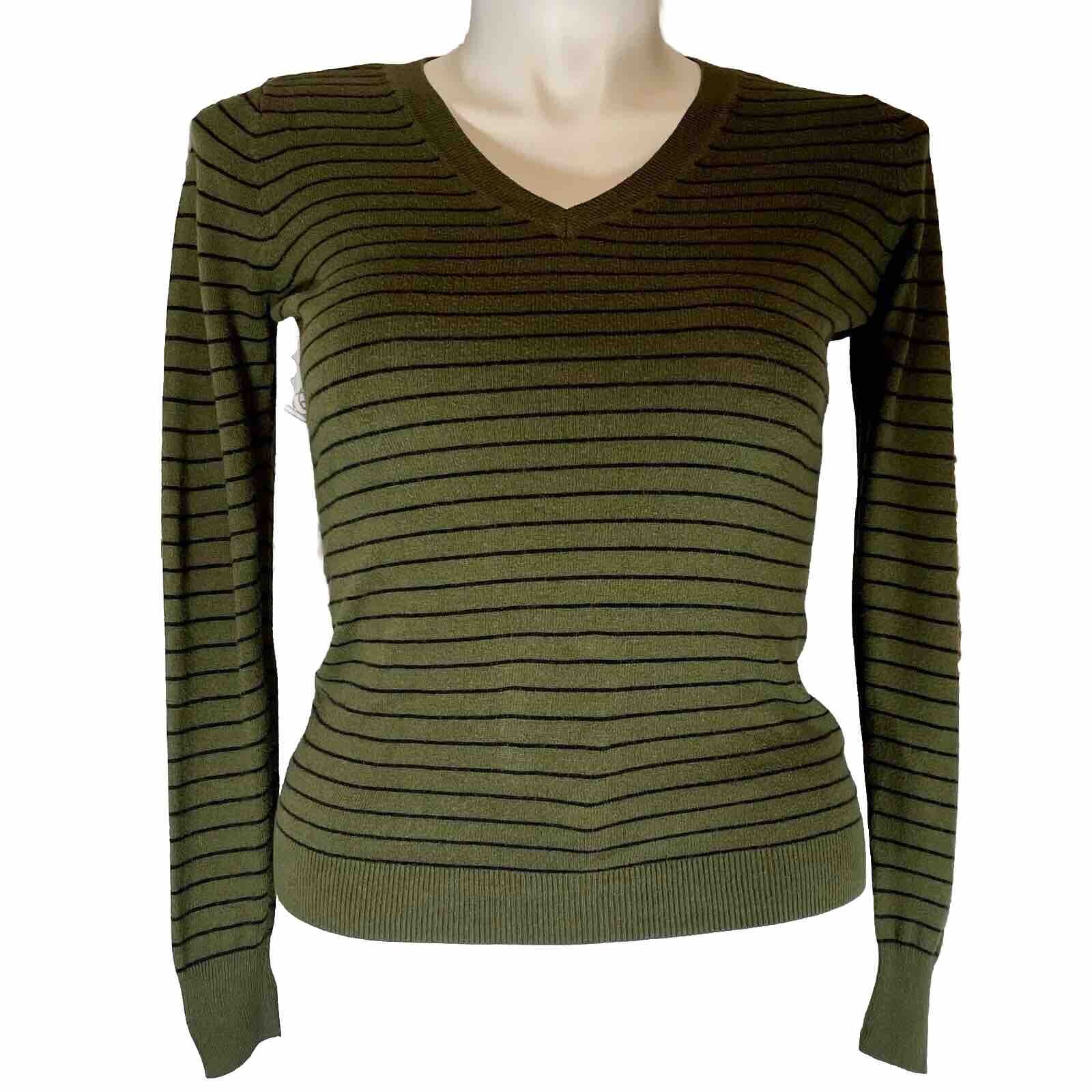 Worthington Women Size S Boho Classic Green Black Striped Sweater
