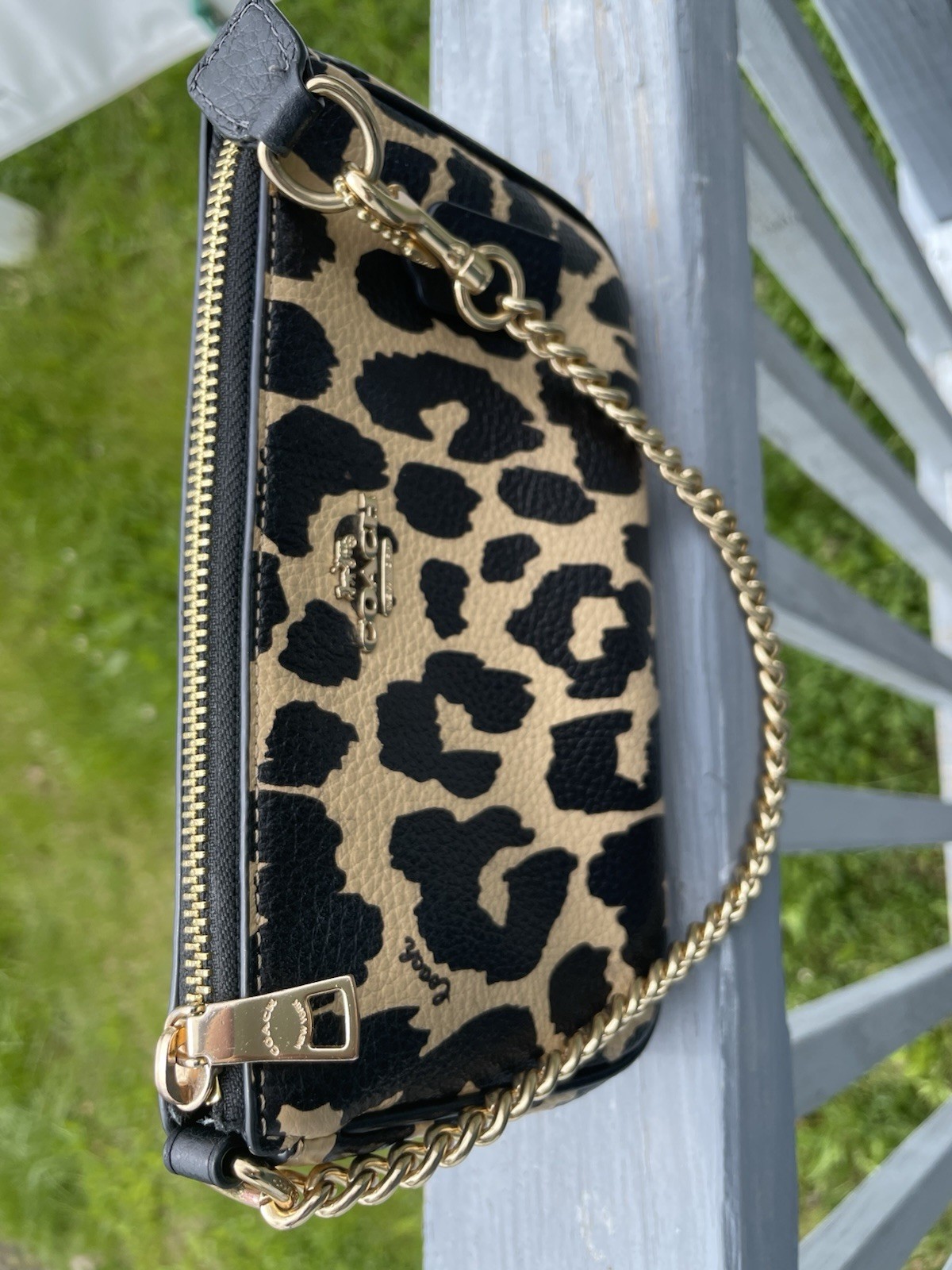 Coach Nolita 19 Women’s Little Bag With Leopard print Pattern And Gold Chain