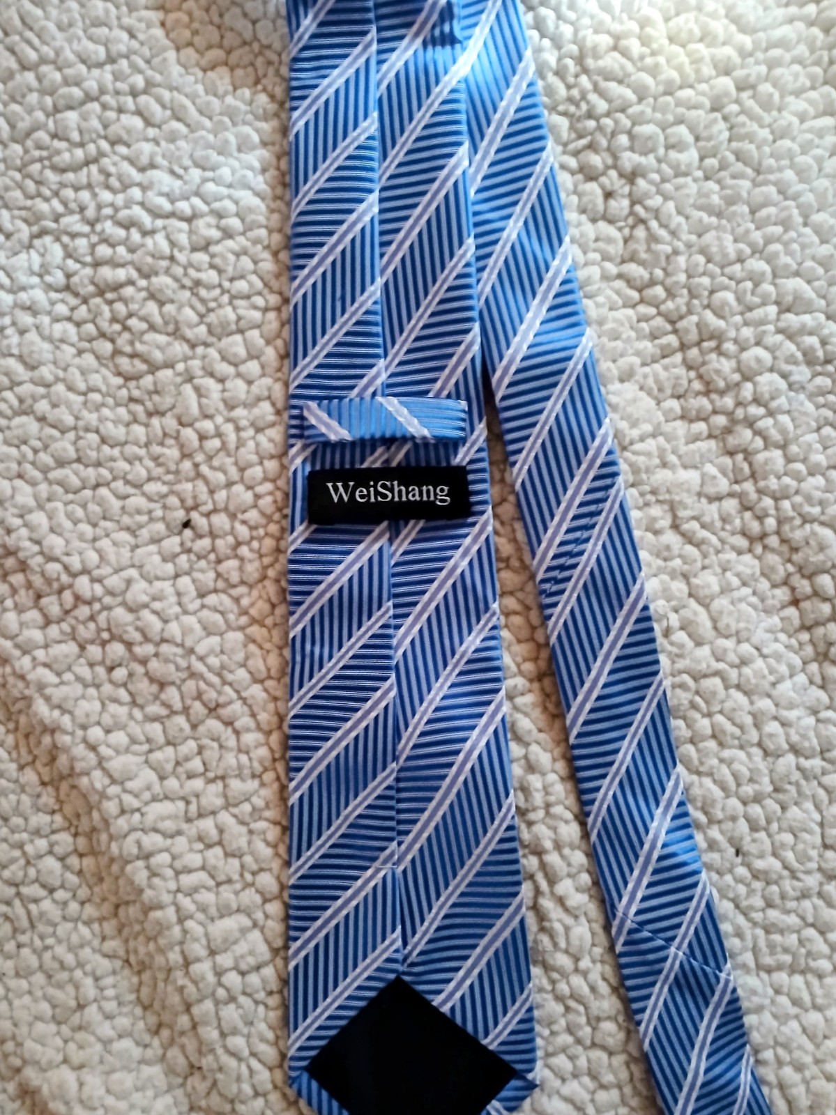WeiShang Silk Handmade metallic Blue Grey Striped Tie