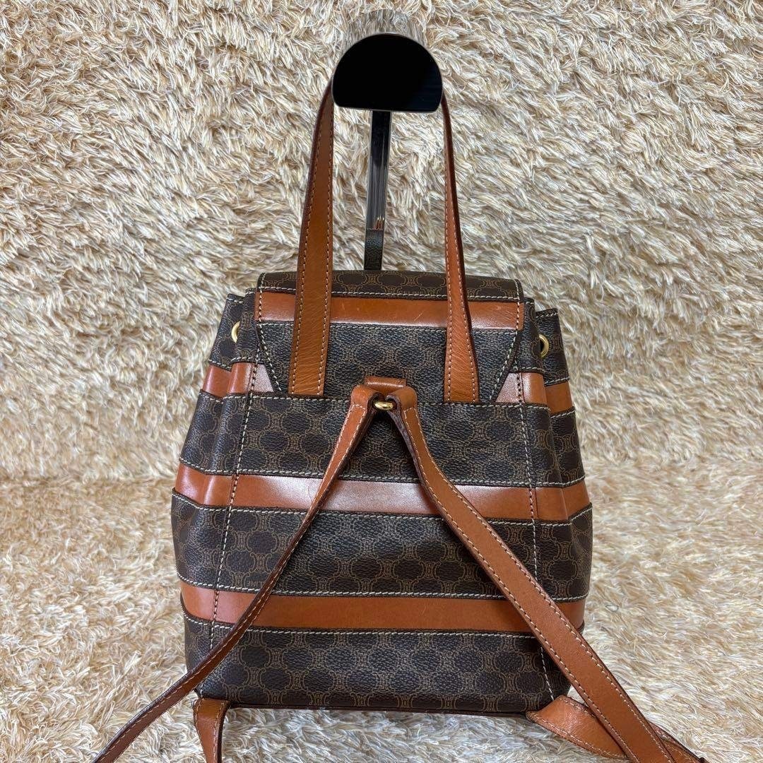 CELINE Macadam Triomphe Mini backpack Blazon Logo Drawstring Brown PVC Leather