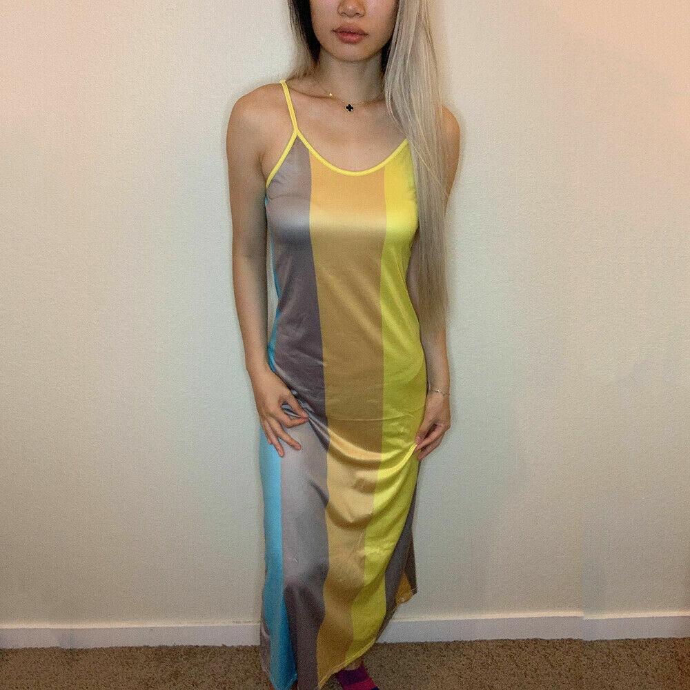 ON SALE!! Summer Rainbow Maxi Dress Ladies Boho Holiday Beach Party Sundress