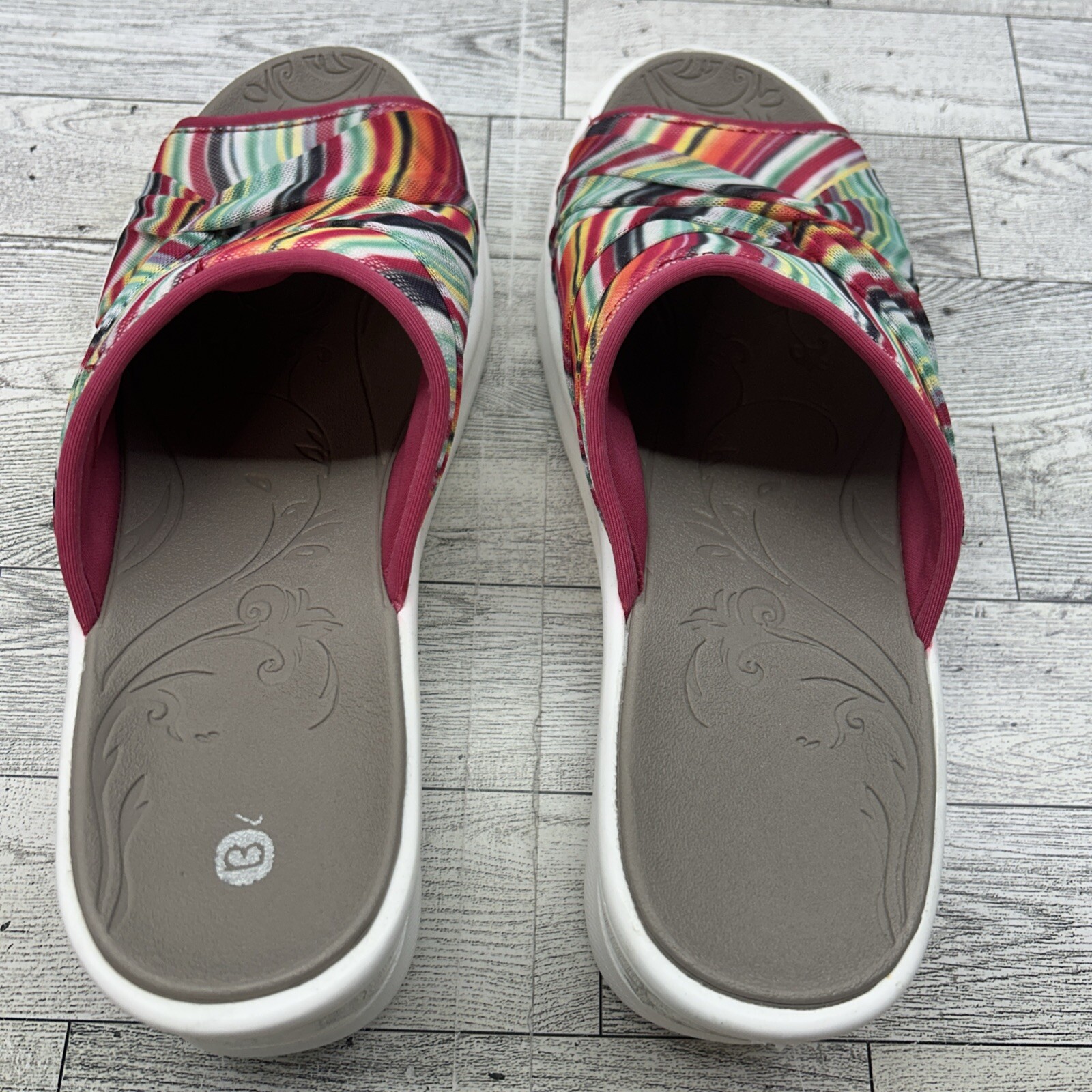 Bzees Smile II Washable Shoes Knotted Twist Stripe Wedge Slide On Sandal Size 10