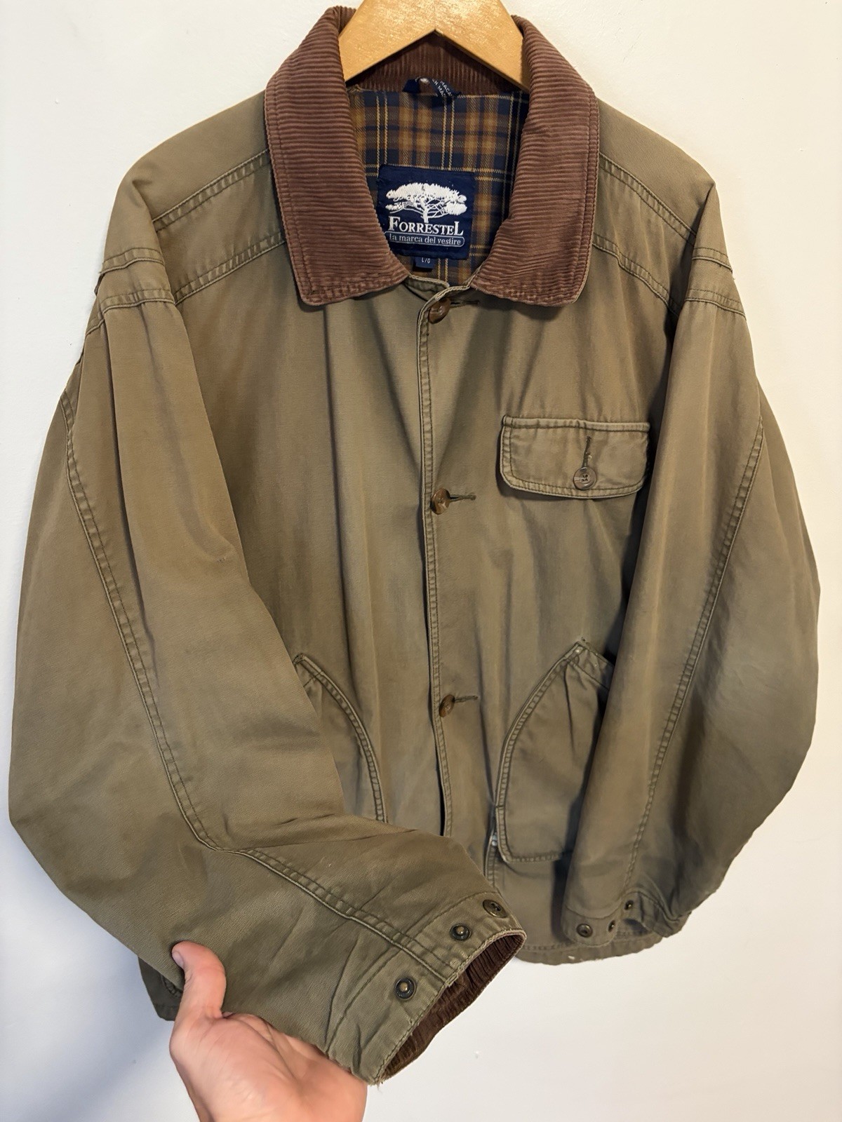 Vintage 90s Sun Faded Green Chore Barn Coat Field Jacket Flannel Lined Large