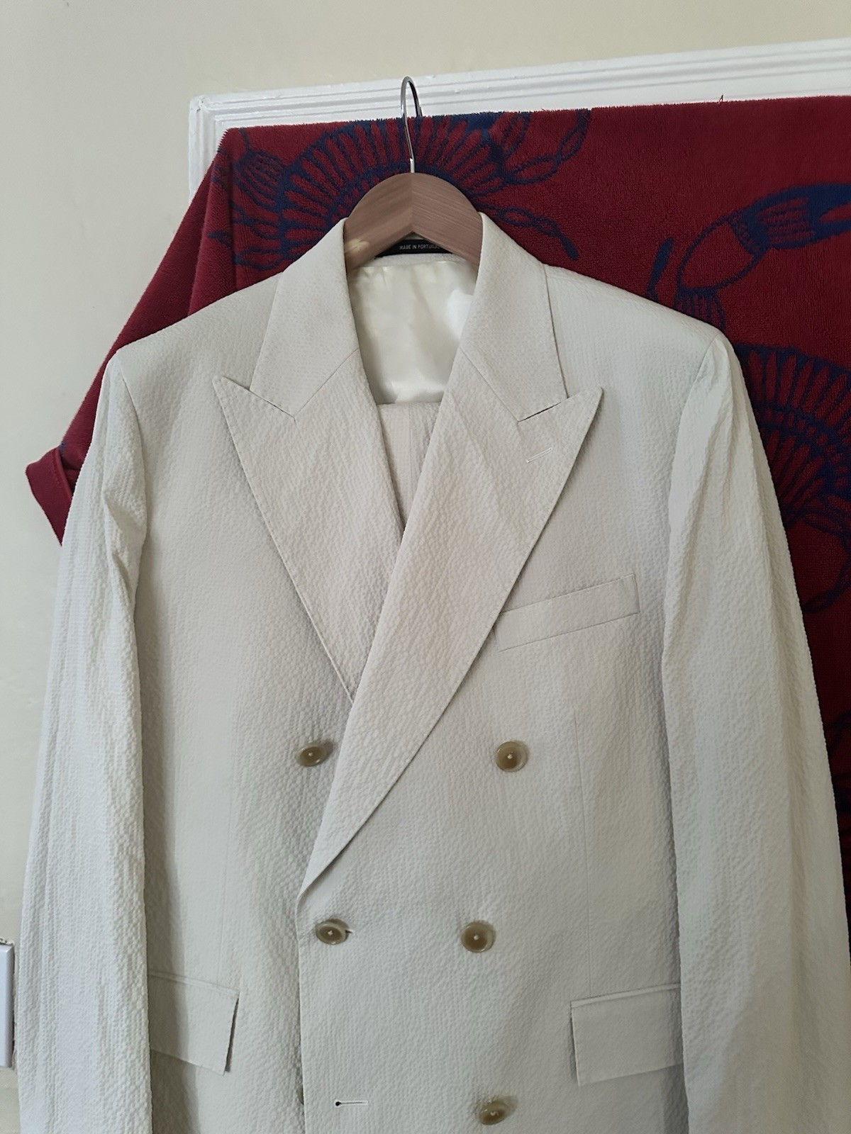 Todd Snyder Double-Breasted Cream Seersucker Men’s Suit 44R 38×32 2 Piece