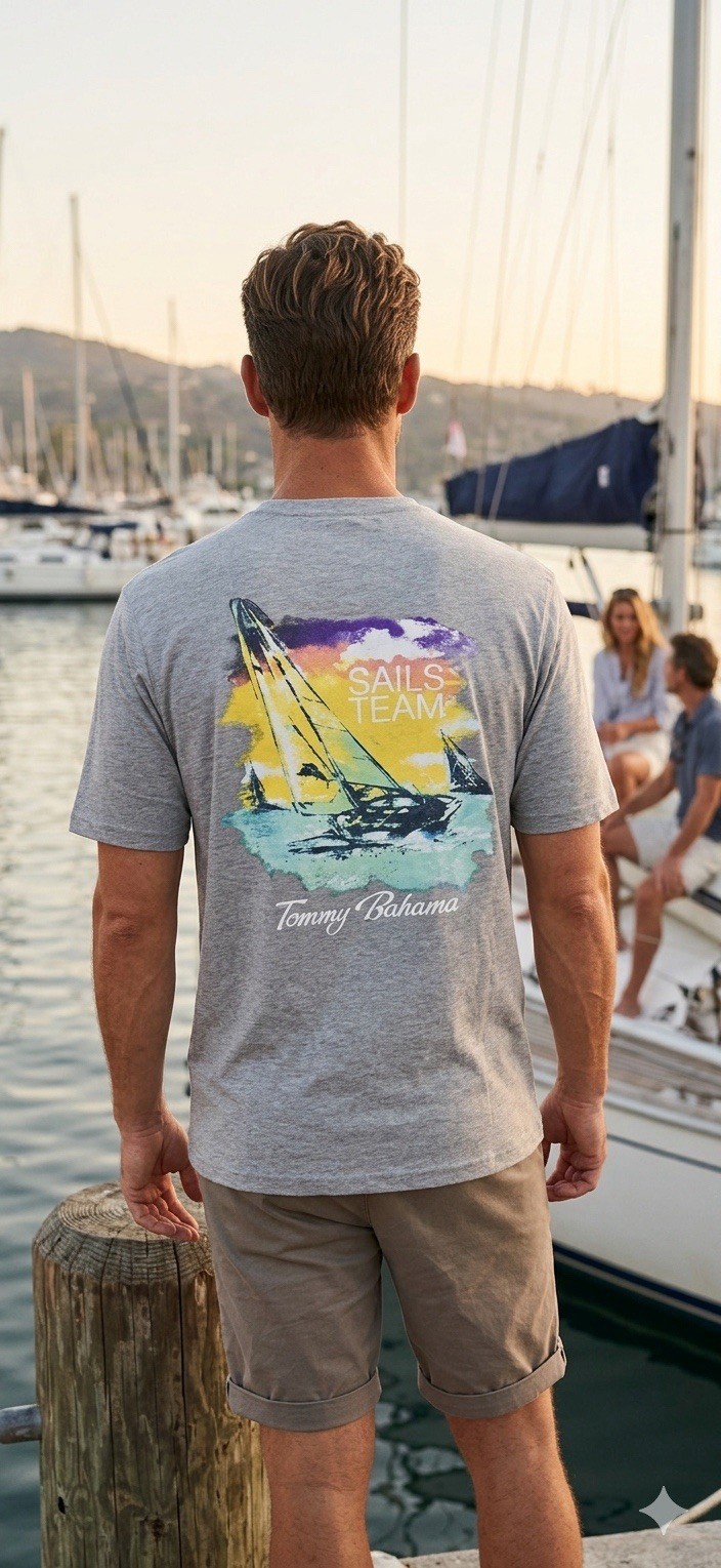 $45 TOMMY BAHAMA Heather Grey SAIL’S TEAM Relaxed Fit Short Sleeve T-shirt NWT