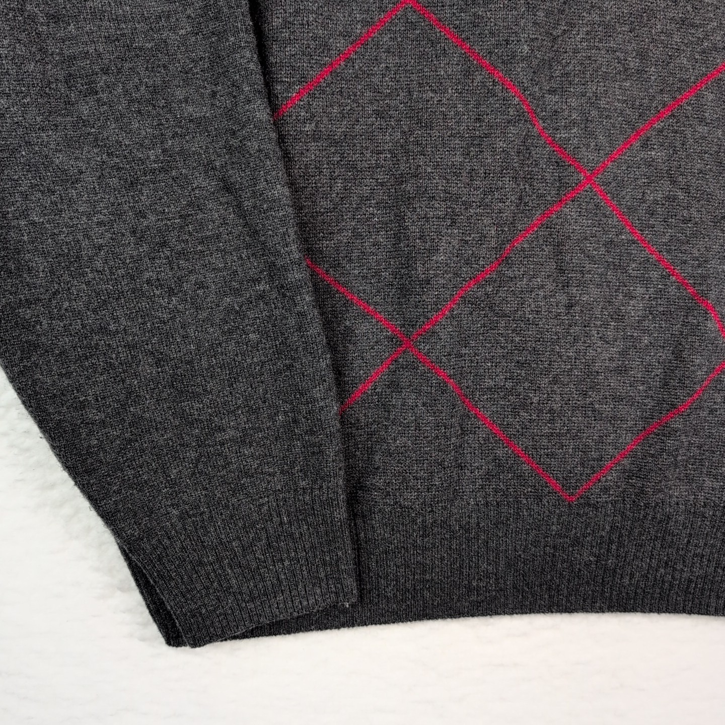 Jos A Bank Men’s Large Lambswool Polo Sweater Argyle Gray Red Outdoor Preppy