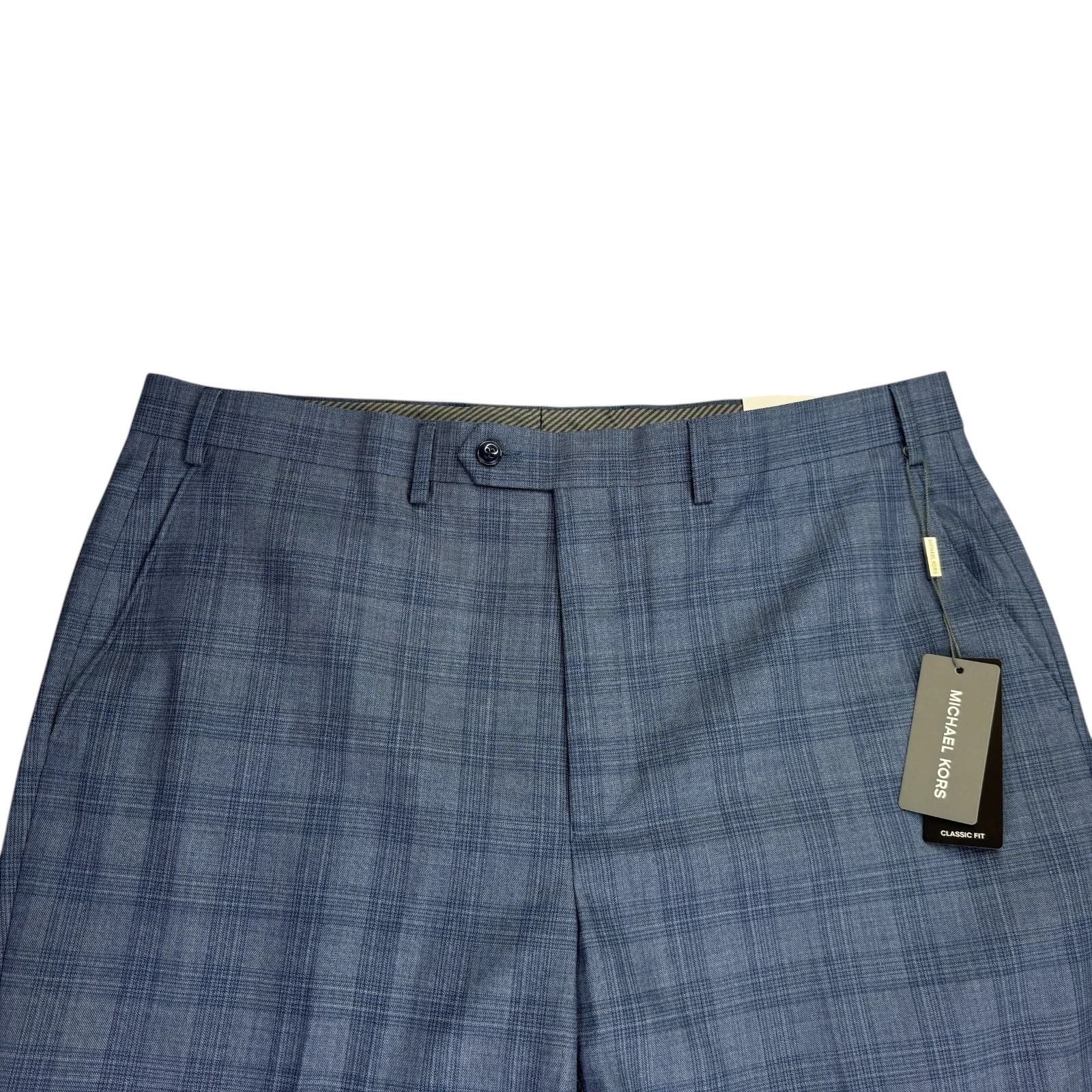 Michael Kors Mens Classic fit Dress Pants 40 / 32 Navy Blue Plaid Wool