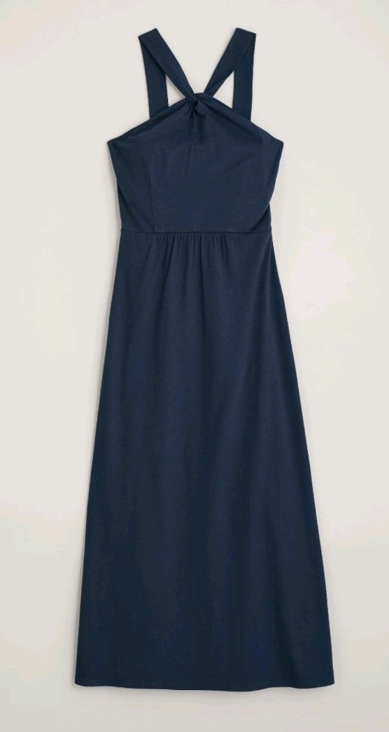 SEASALT FARAWAY SEA DRESS MARITIME NAVY BLUE HALTER NECK JERSEY STRETCHY SIZE 20