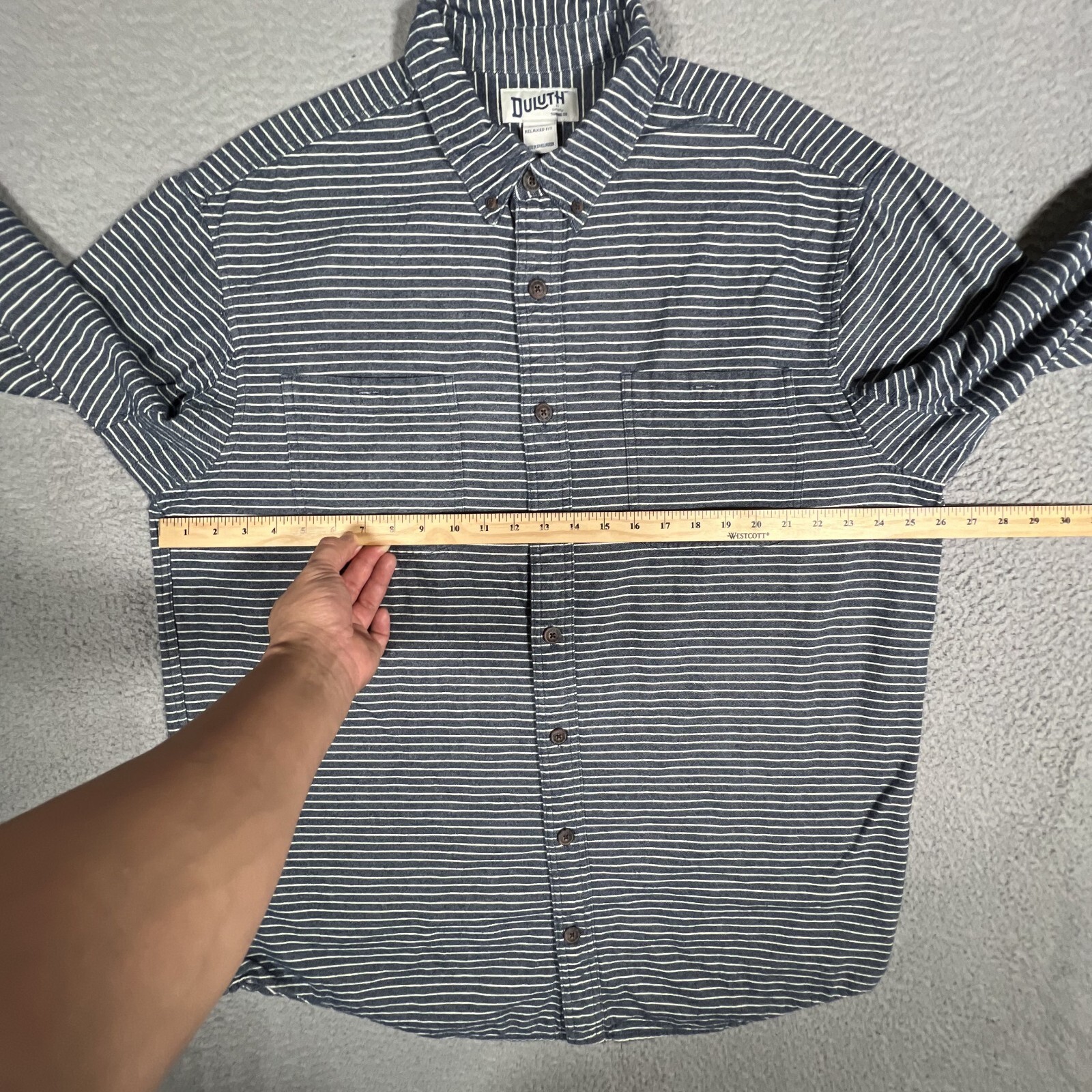 Duluth Trading Co Shirt Mens XL Tall Blue Striped Flannel Workwear Outdoor Logo