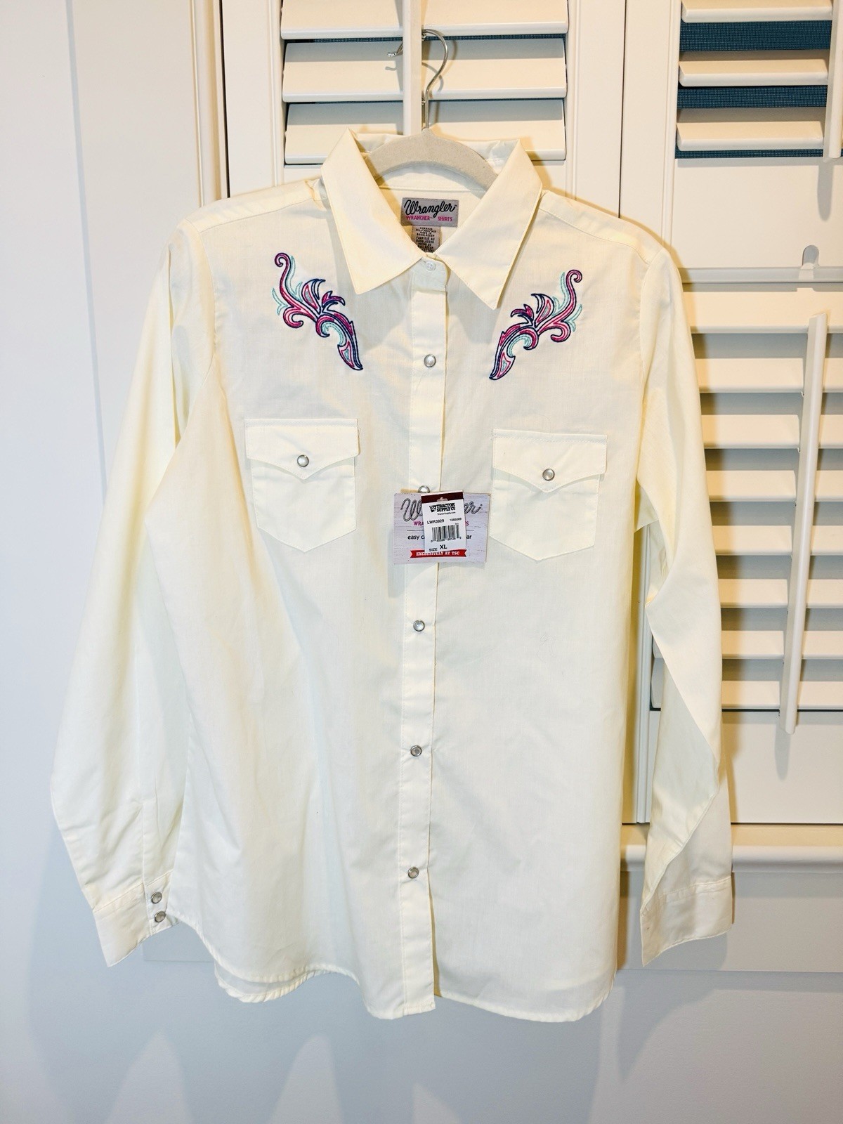Wrangler Women Western Shirt XL Rancher Pearl Snap Beige Embroidered Gaucho NWT