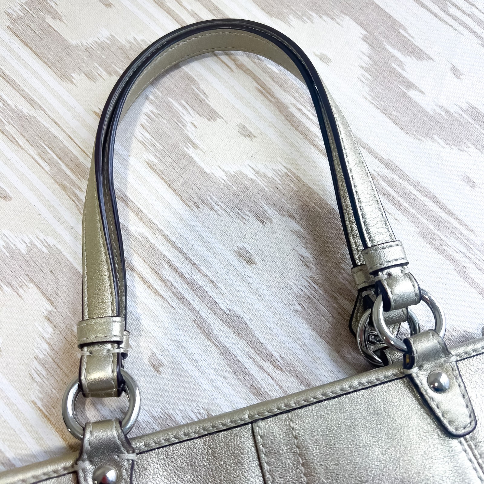 Coach Leah Metallic Gold Small Top-Handled Leather Tote Purse Handbag 42416