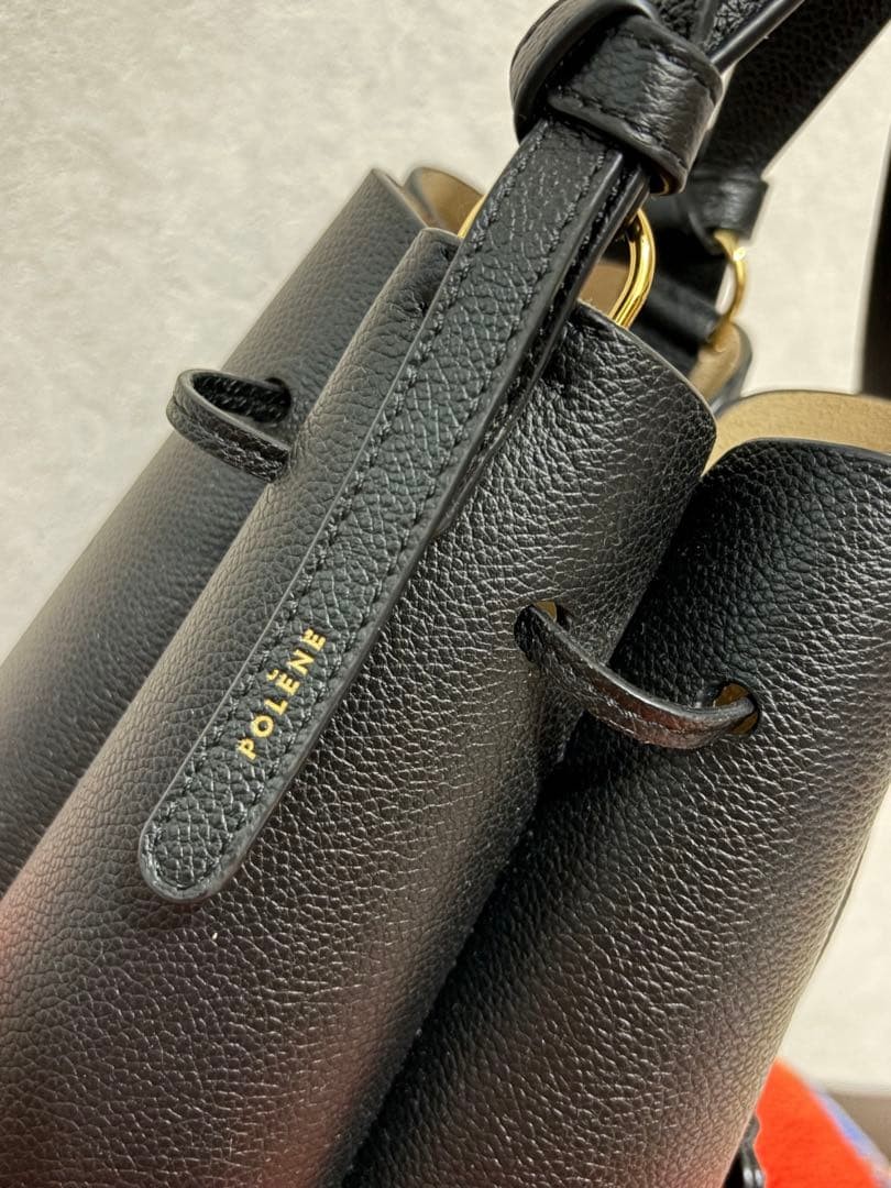 POLENE Black Leather Shoulder Bag from Japan