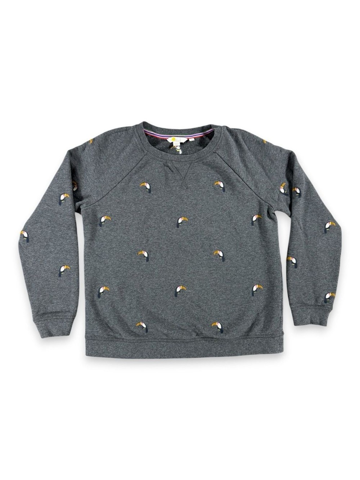 Boden Stretch Cotten Crewneck Sweatshirt in Charcoal Marl Toucan – Size Small