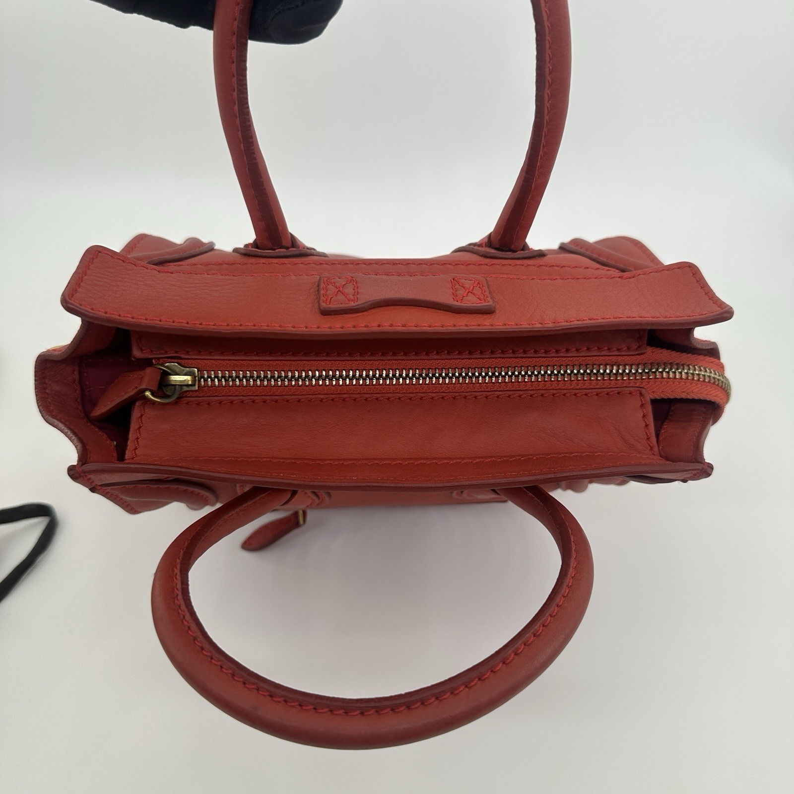 Celine Nano Luggage Top Handle & Crossbody Bag Red calfskin.