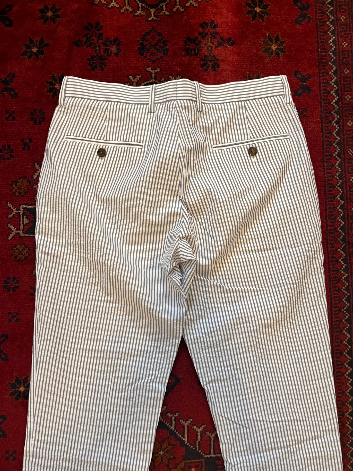 J Crew Thompson Tapered Blue White Cotton Seersucker Mens 29×32 Blue – (R.$248)
