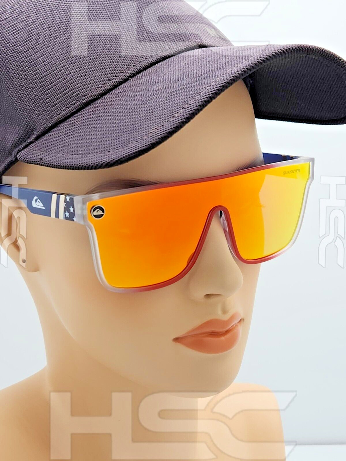 Quiksilver SciFi Shield Sunglasses USA Red White Blue Frame Orange Mirror Lens