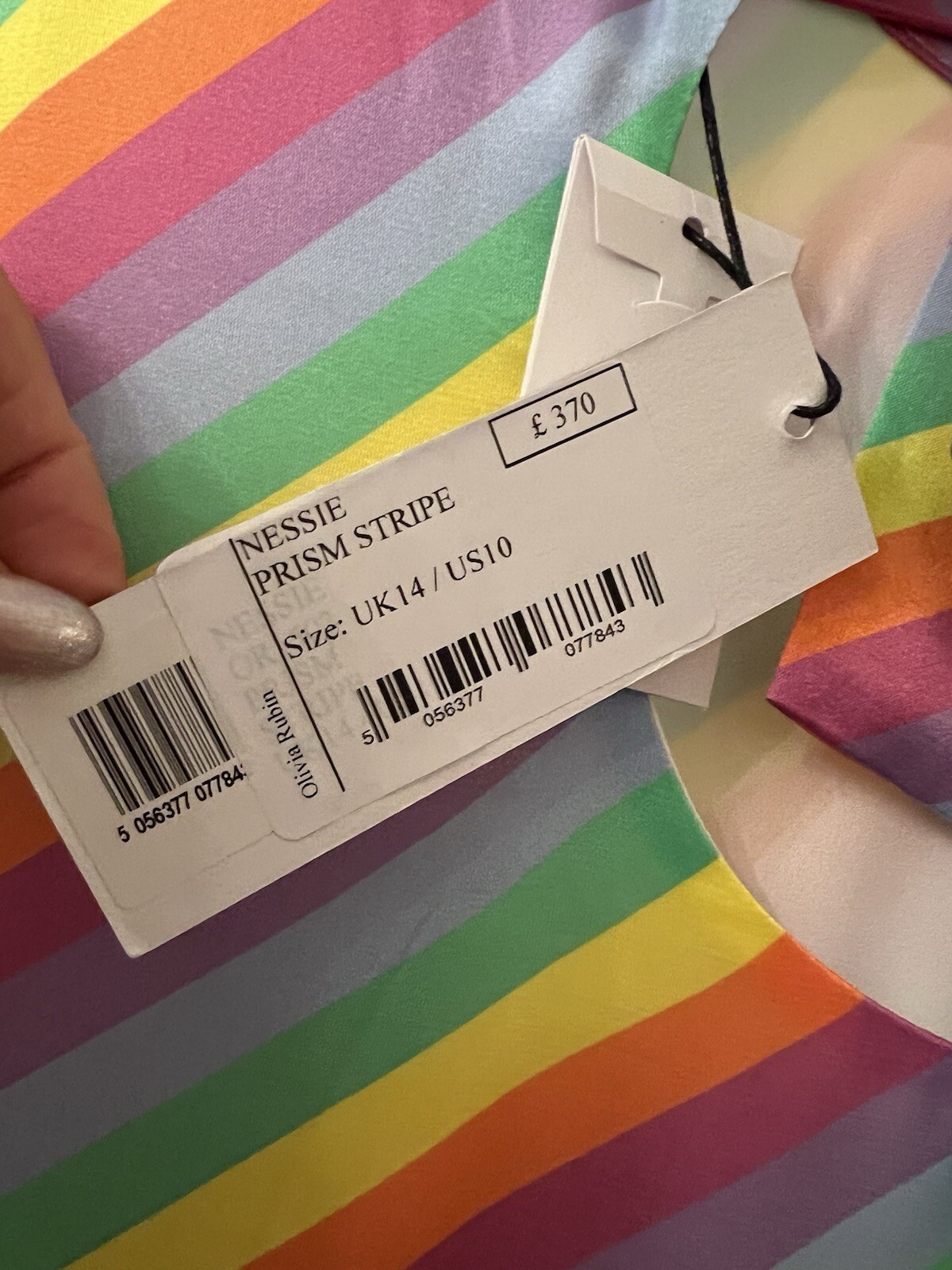 New Olivia Rubin Nessie Prism Stripe Silk Satin Print Midi Dress,UK 14