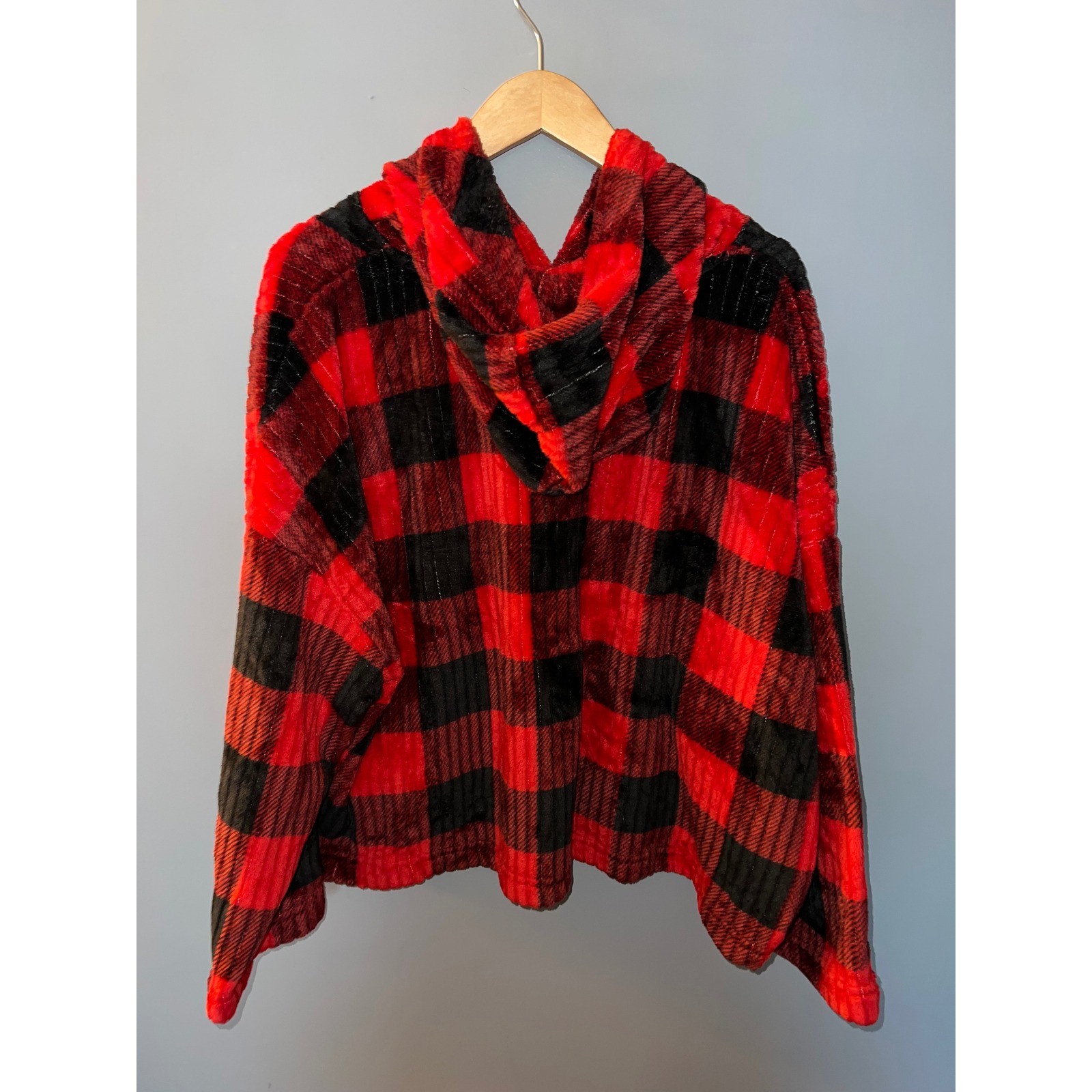 Joyspun Red Black Buffalo Plaid Fuzzy Fleece Hoodie Hot Chocolate Weather 2X