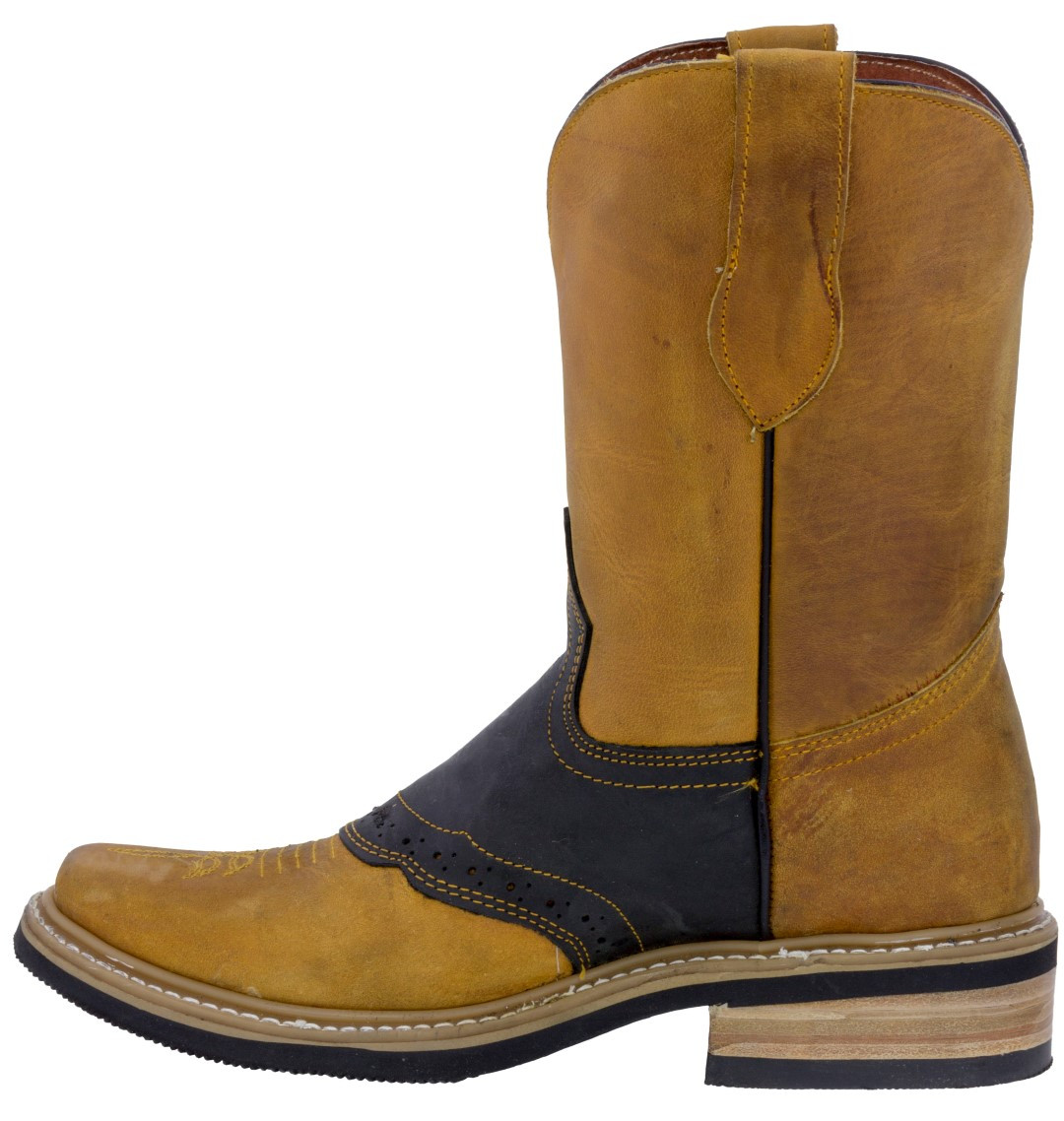 Mens Western Leather Boots Honey Brown Solid Two Tone Rodeo Wear Size 10.5-13