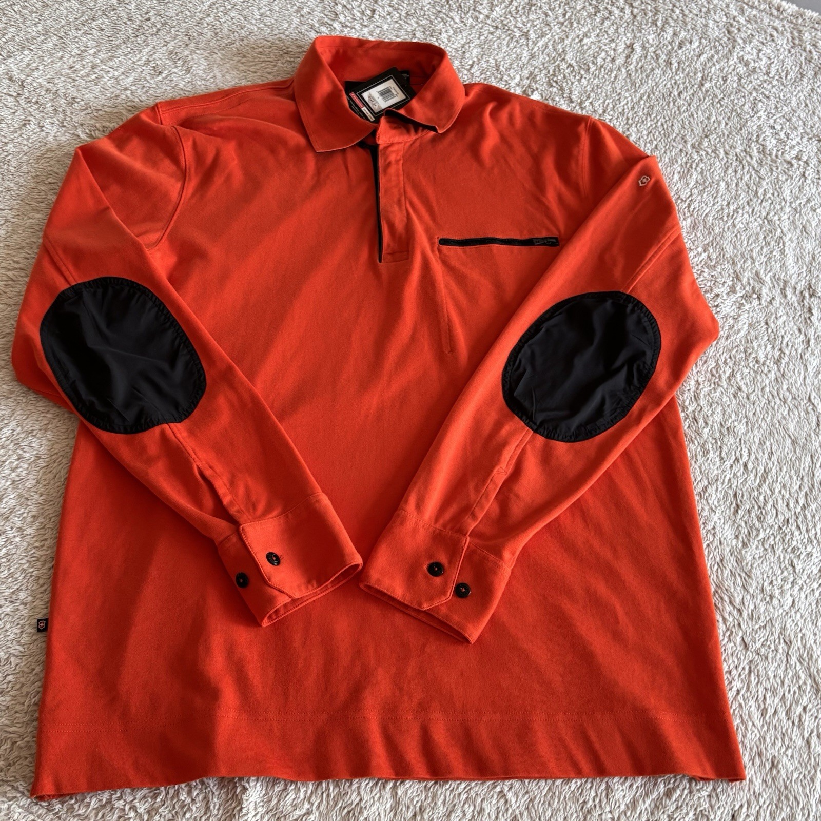 Victorinox Men Large Swiss Army Red Sweater 1/4 Zip Elbow Patch Cotton Blend NWT