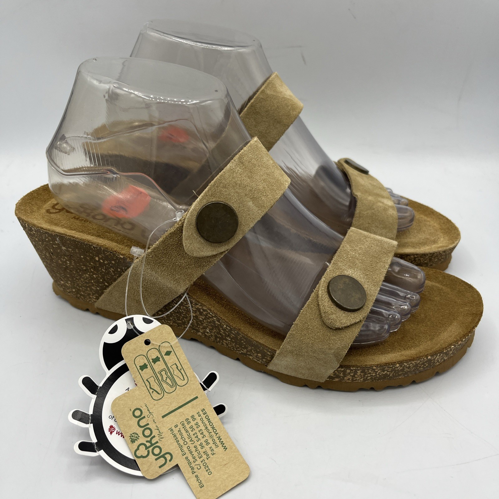 Yokono Women’s Cork Sole Leather Wedge Sandals Button Strap Size 9.5