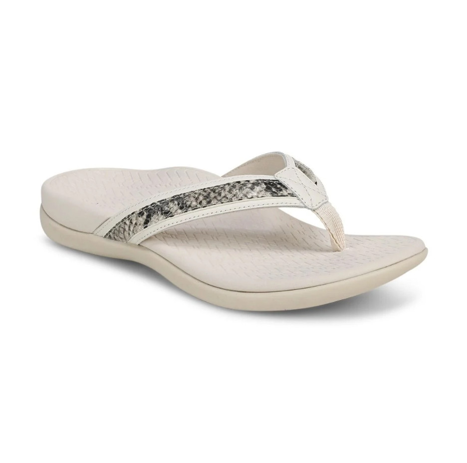 VIONIC Tide 2.0 Toe Post Sandal, Cream Snake Print Leather