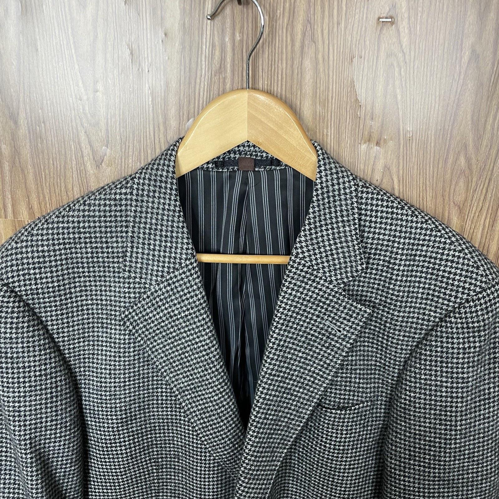 Kroon Sport Coat Mens 42S Gray Black Houndstooth 100% Camel Hair Double Vented