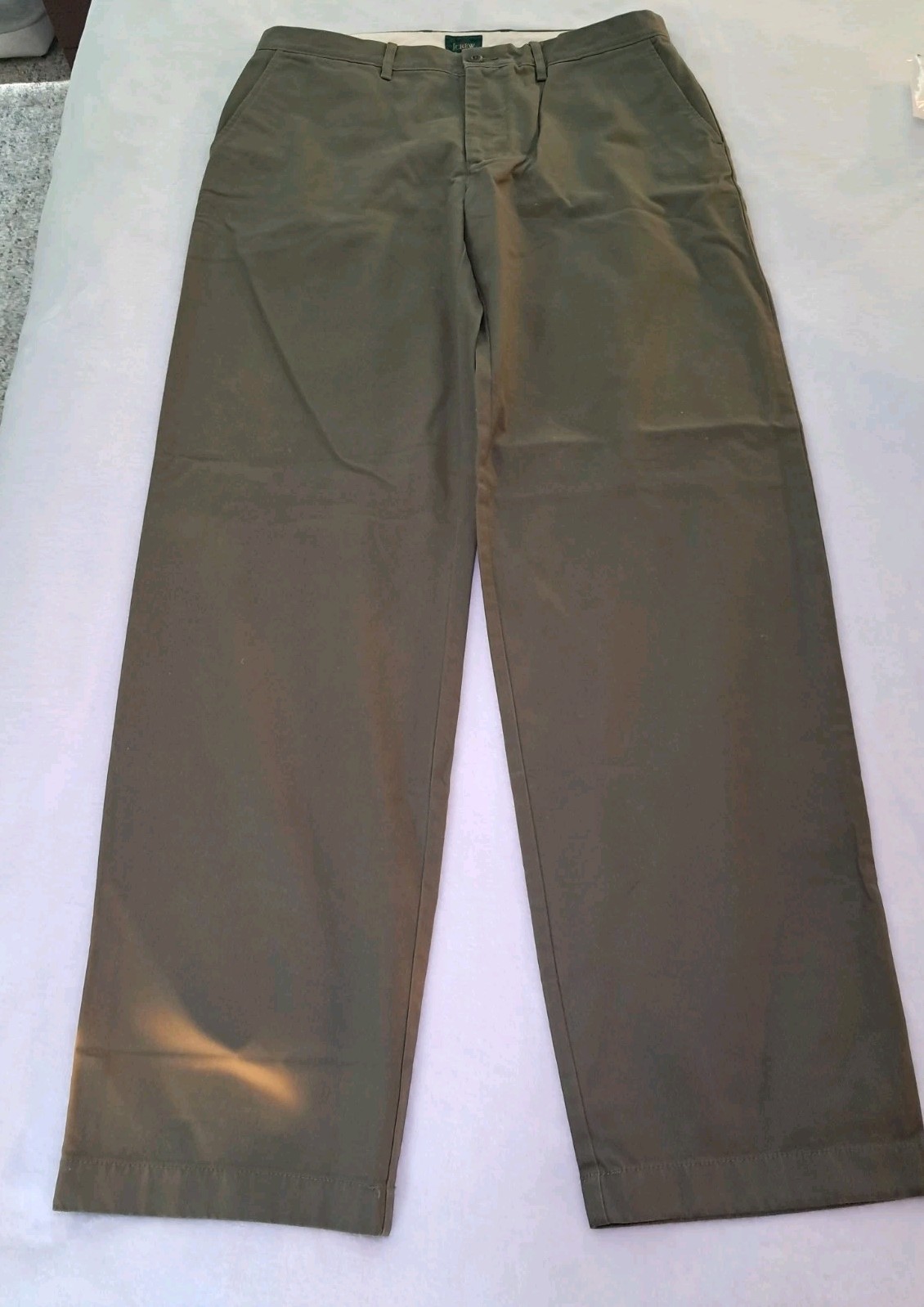 NEW J.Crew 34×36 Classic Chino Pant 100% Cotton Dark Green DYE FLAW HEM BE611
