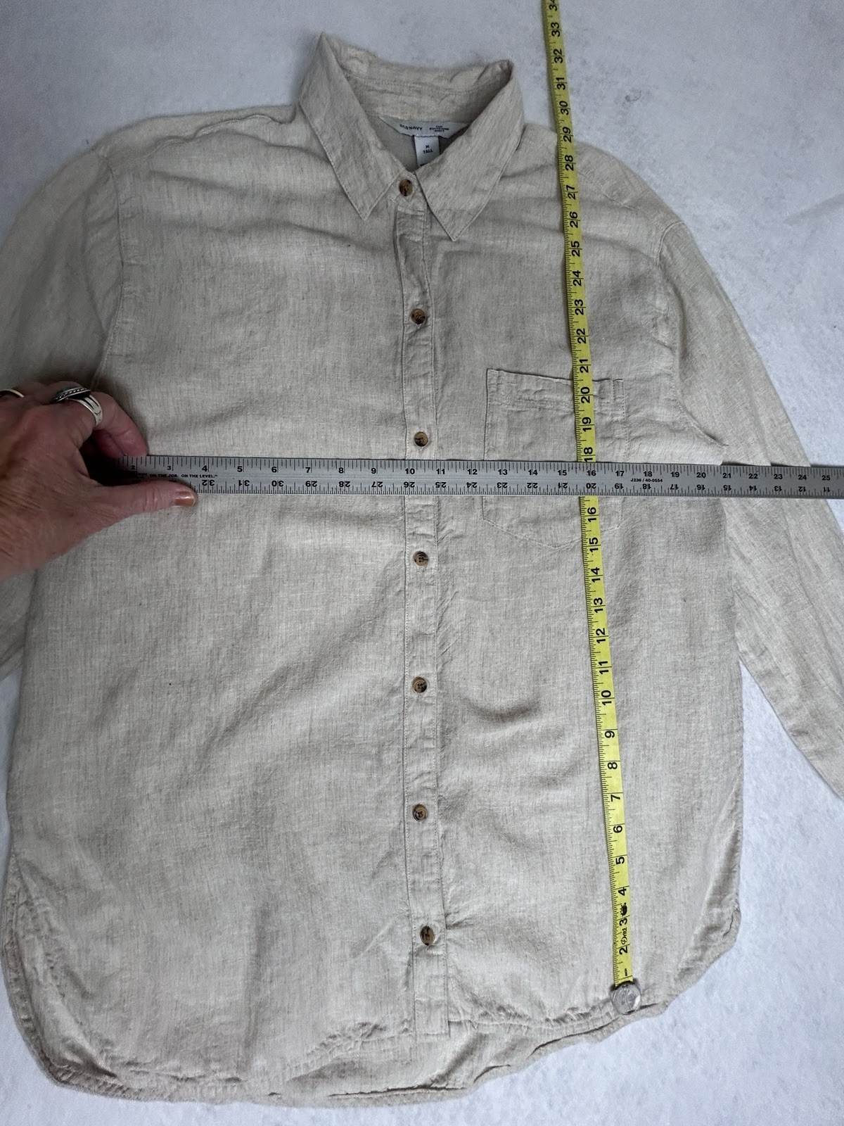 NWT Old Navy Linen Blend Natural Tan Button Long Boyfriend Shirt Blouse 14TALL