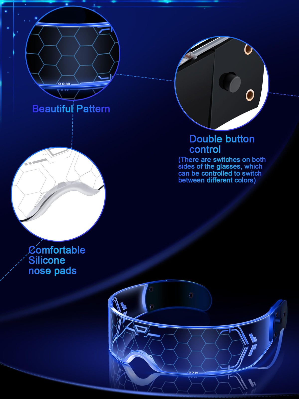 TOODOO 2 Pairs LED Visor Glasses 7 Colors as shown in the picture, Multicolor