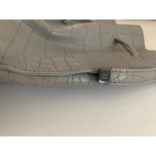 Halston Heritage Grey Croc Embossed Leather Bucket Bag CC220005X3 NWT