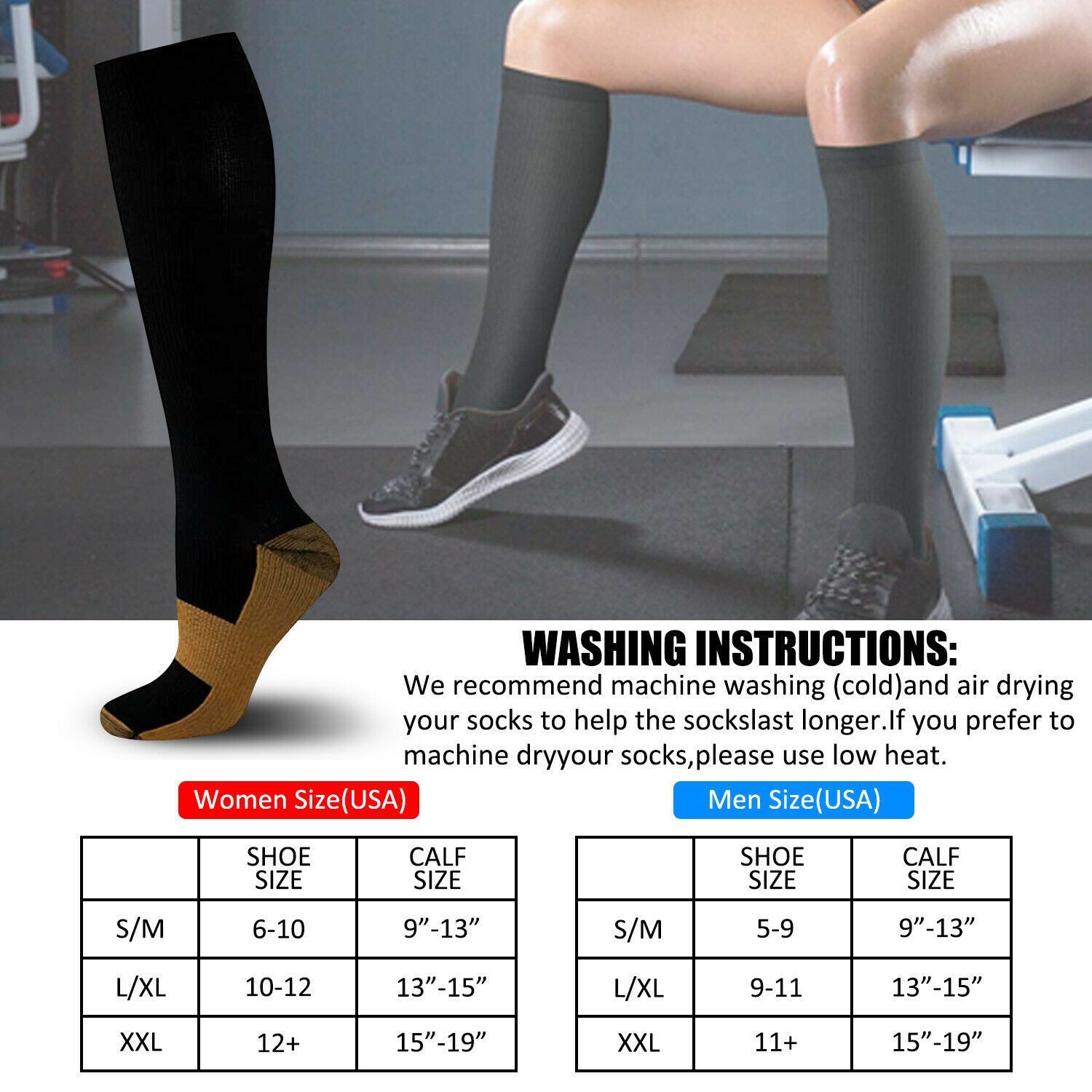 (6 Pairs) Copper Compression Socks 20-30mmHg Graduated Support Mens Womens S-XXL