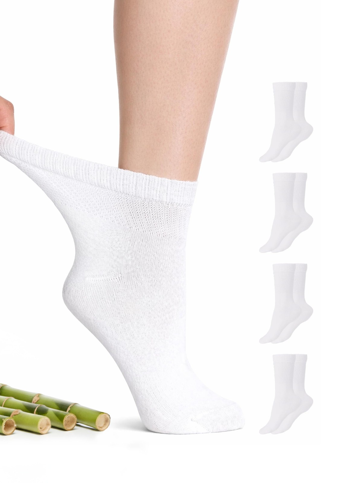 Hugh Ugoli Diabetic Socks for Women, Super Soft & 6-9, 02- White (4 Pairs)