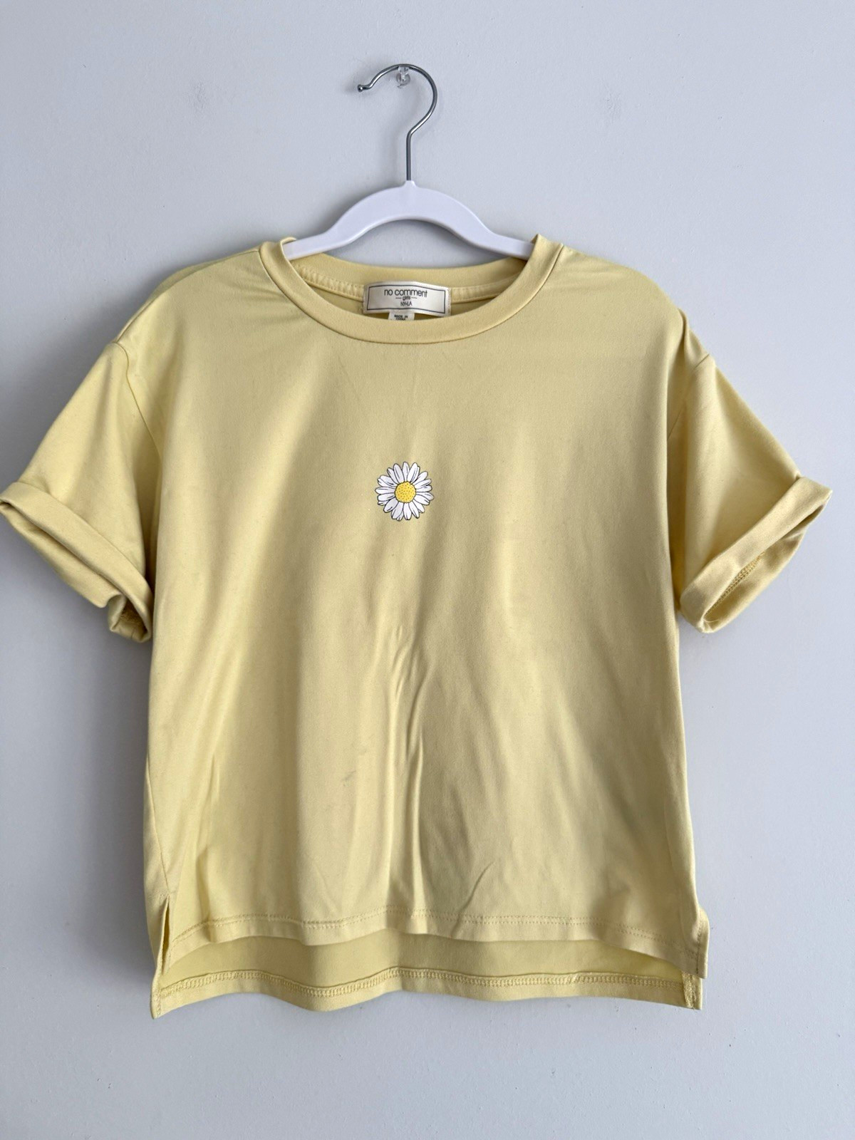 No Comment Girls Yellow Daisy Graphic Print Crew Neck Short Sleeve T-Shirt M