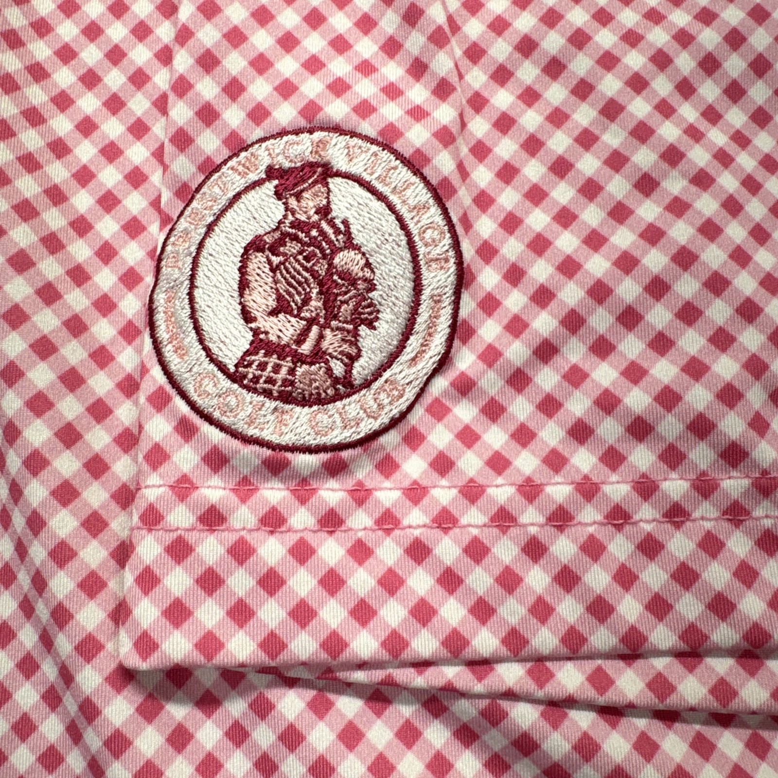 Turtleson Golf Polo Shirt Men’s L Pink White Checked 3 Button Placket Polyester