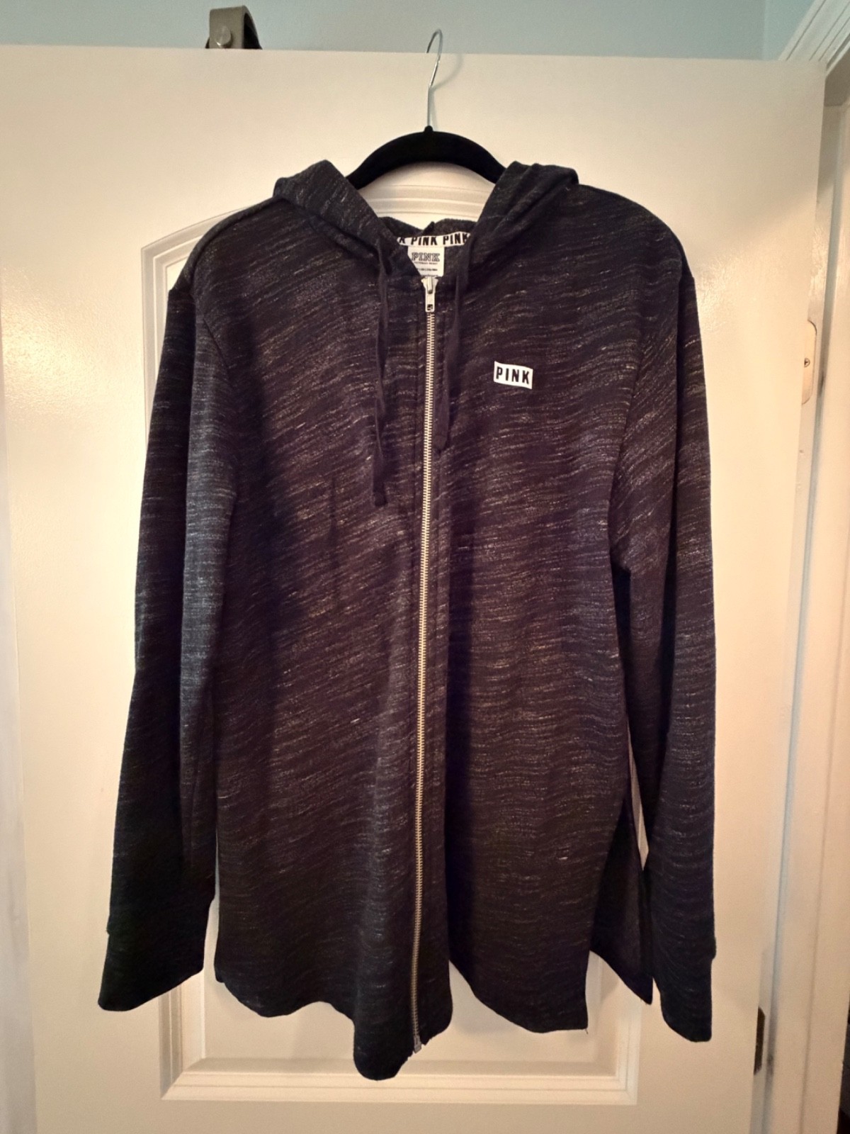 Victoria’s Secret PINK Side Slit Full Zip Hoodie Black Marled Sweatshirt Small