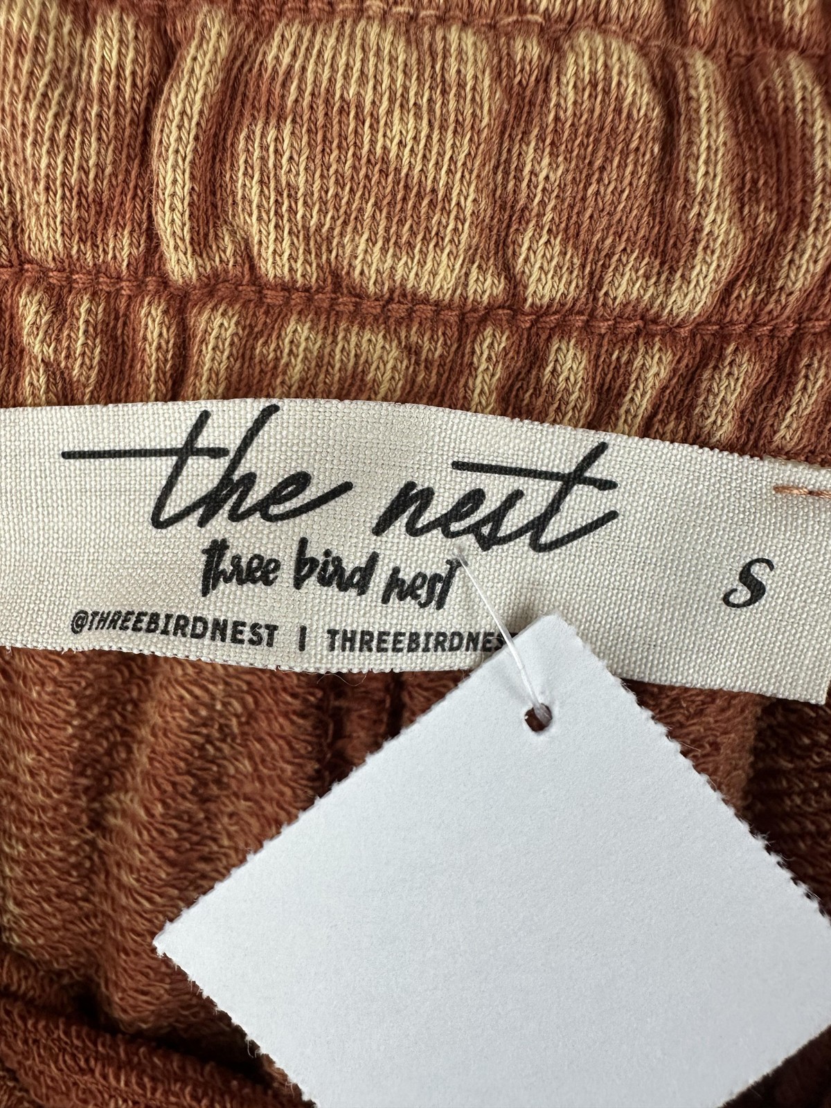 Three Bird Nest Pants Womens S Brown Harem Terry Cotton Pleated Drawstring