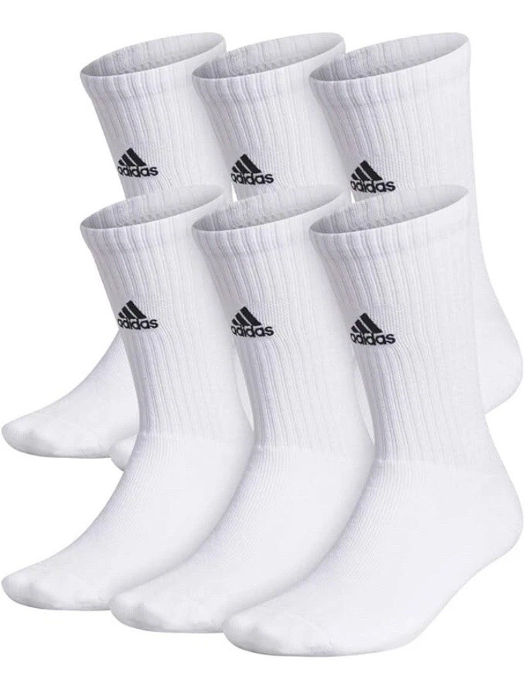 Adidas Team 6-pack White Crew Sock – 6 Pair Size MD – M’s 6.5 to 9 W’s 7 to 10