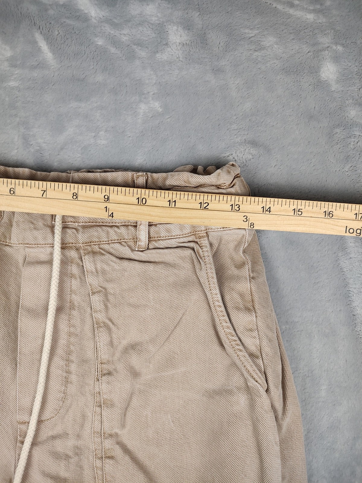 YFB Pants Womens Medium Beige Paperbag Wide Leg Cropped Twill Pockets Casual