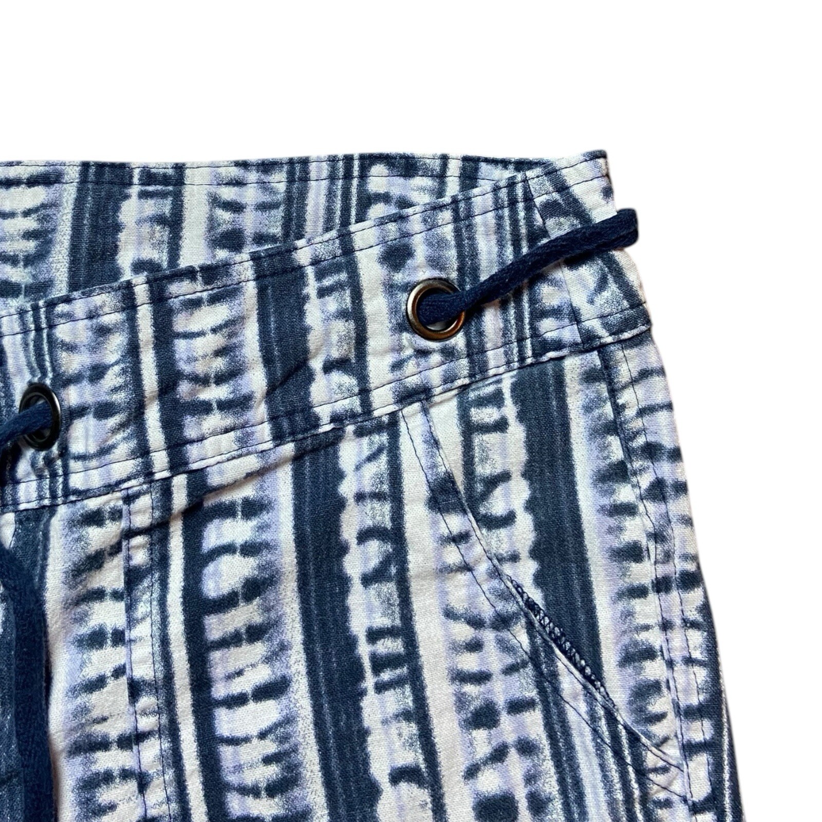Freedom Trail by Kyodan Blue White Linen Cropped Drawstring Pants Size Medium