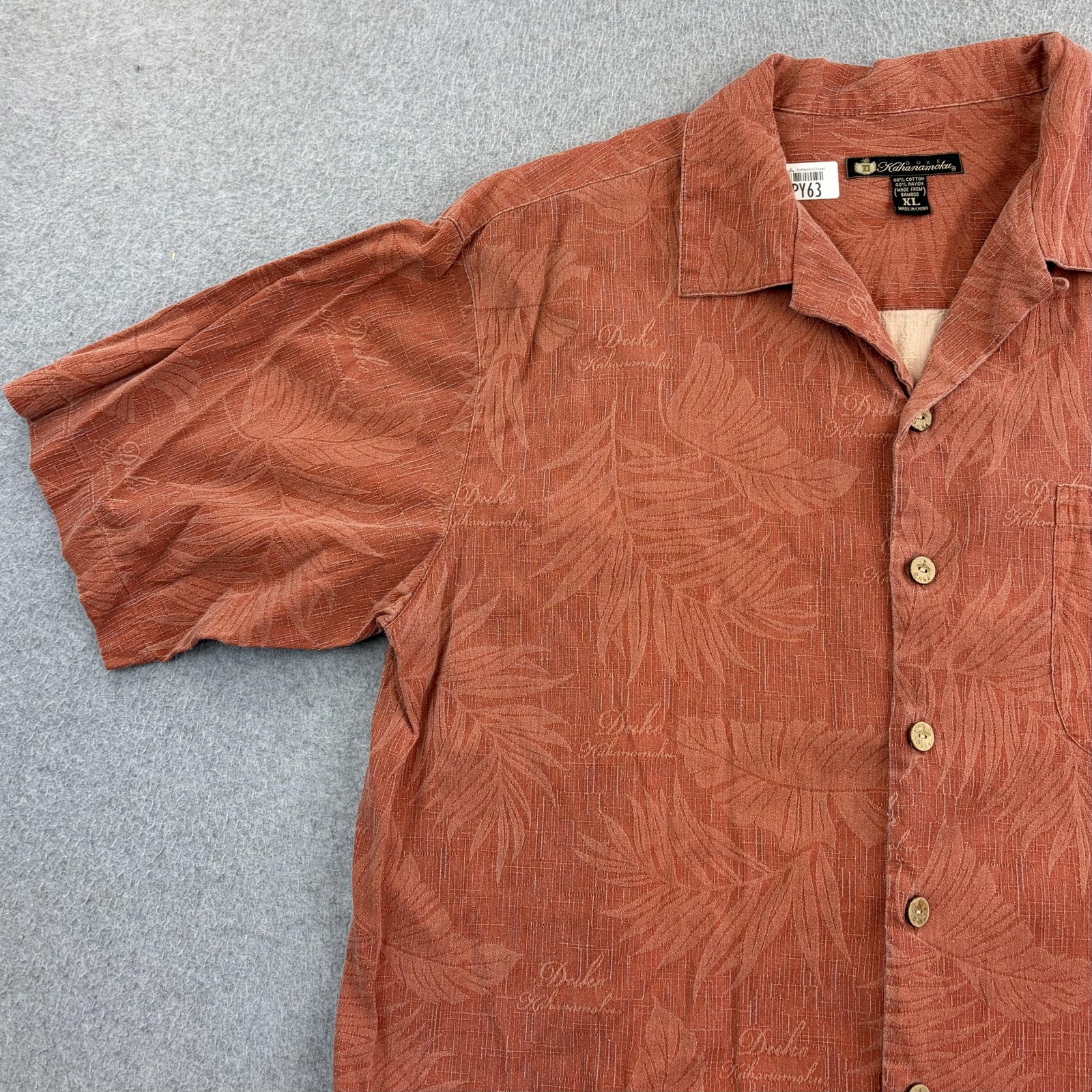 Duke Kahanamoku Shirt Mens XL Orange Floral Hawaiian Short Sleeve Button Up