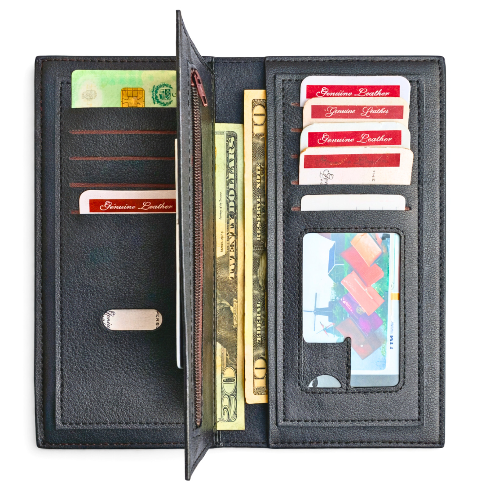 Men’s Long Checkbook Wallet – Genuine Leather RFID Card Holder, Full Bill Wallet