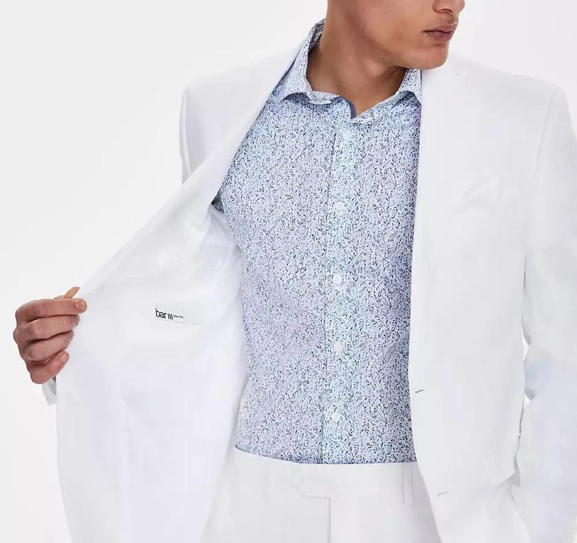 Bar III Men’s Slim-Fit White 100% Linen Suit Jacket MSRP $360