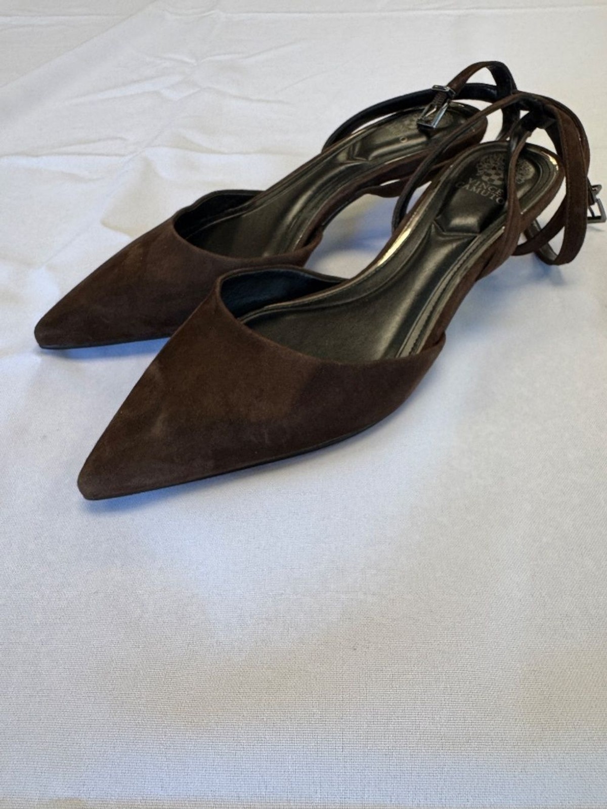 Vince Camuto Brown Suede Irva Slingback Kitten Heel Pumps Size 7.5