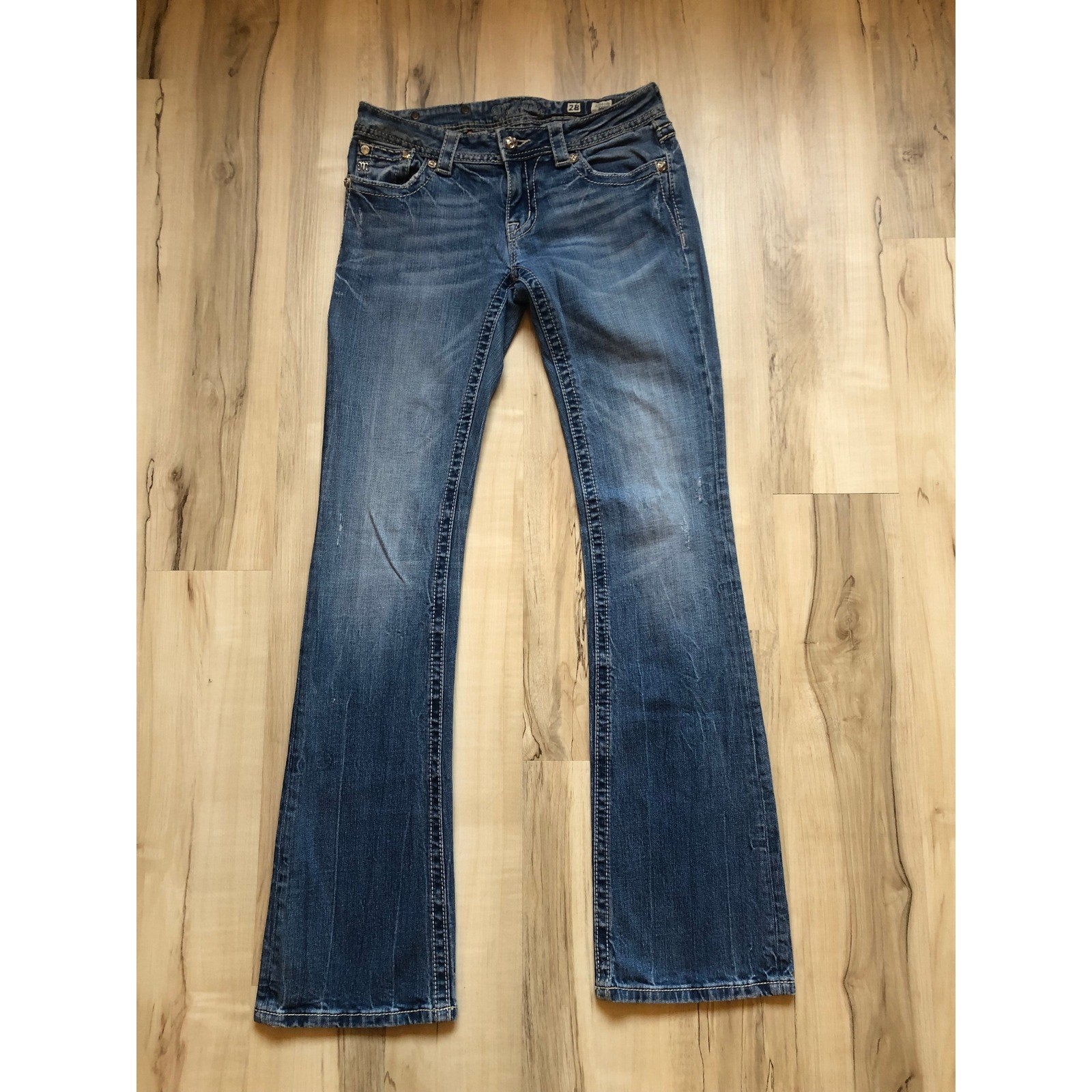 Miss Me JP5415B Bootcut Jeans Medium Wash Butterfly Embellished Flap Pocket 28
