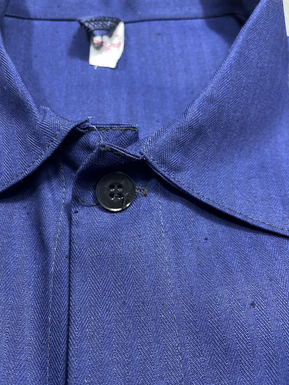 Vintage German French Work Jacket Herringbone Blue Chore Sanfor Size 54 L XL 80s