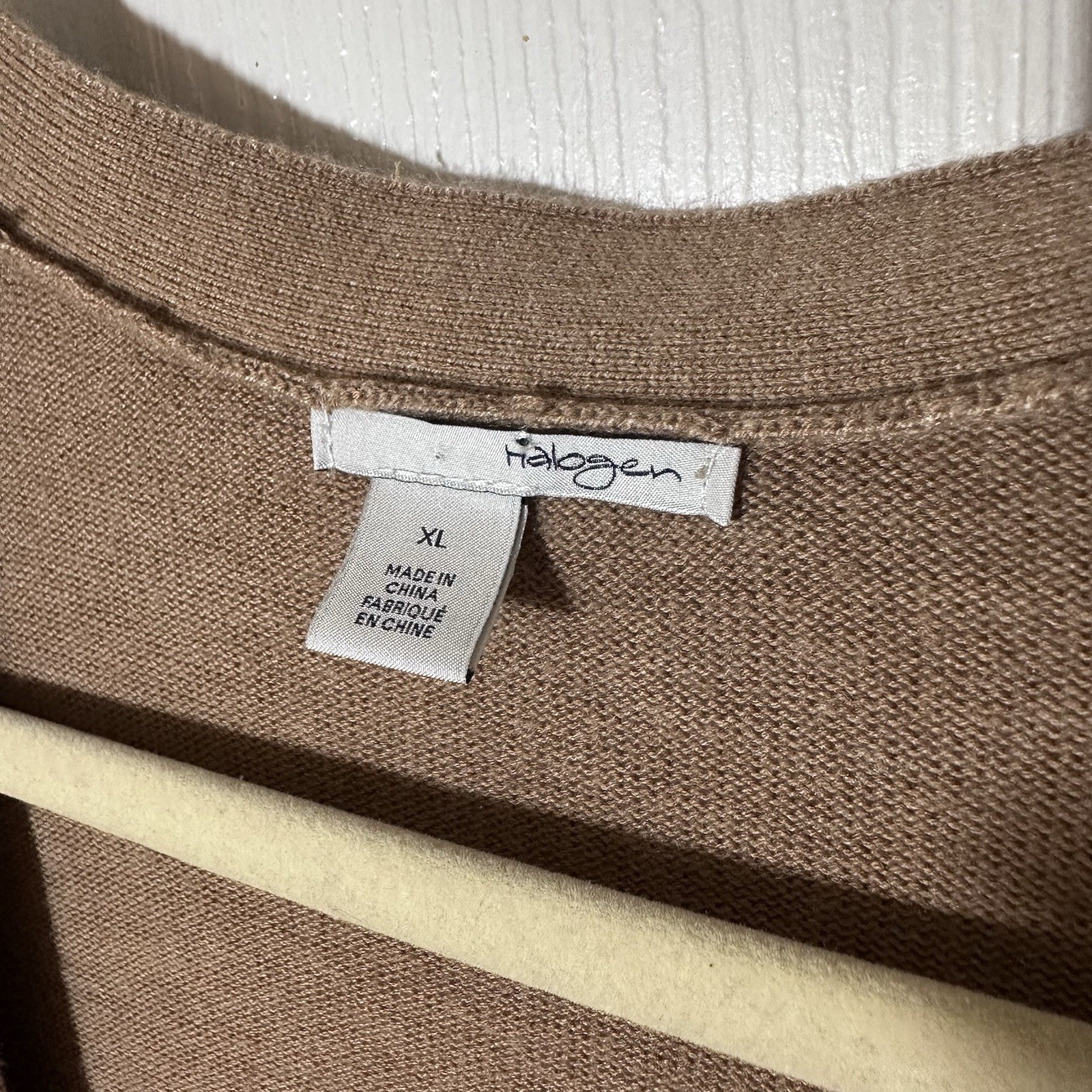 Halogen XL Brown Knit Cardigan Sweater Open Front Pockets Long Sleeve Lagenlook