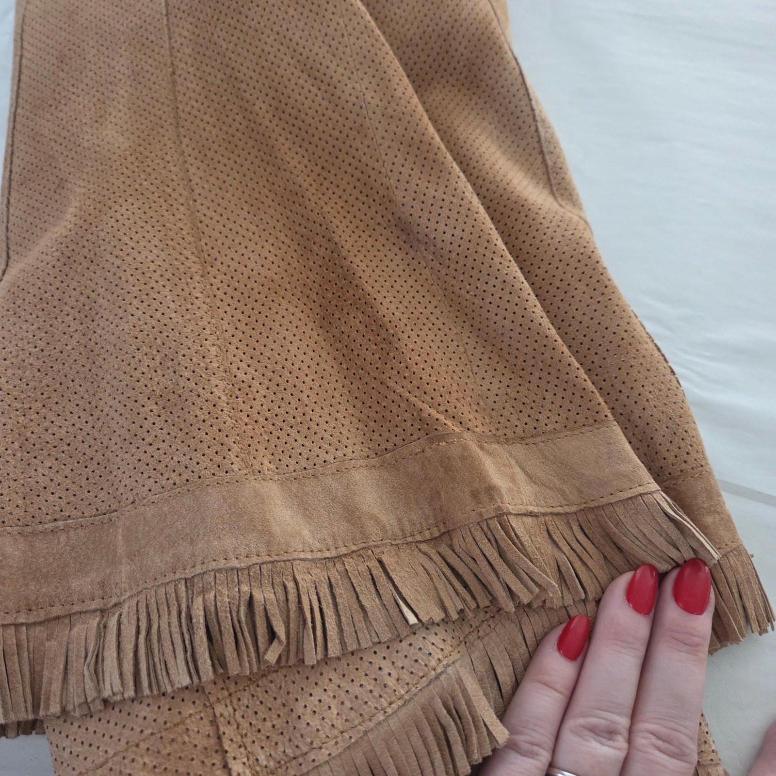 Chico’s Distressed Fringe Leather Shacket Shirt Jacket 3/4 Sleeve Sz 3 or XL
